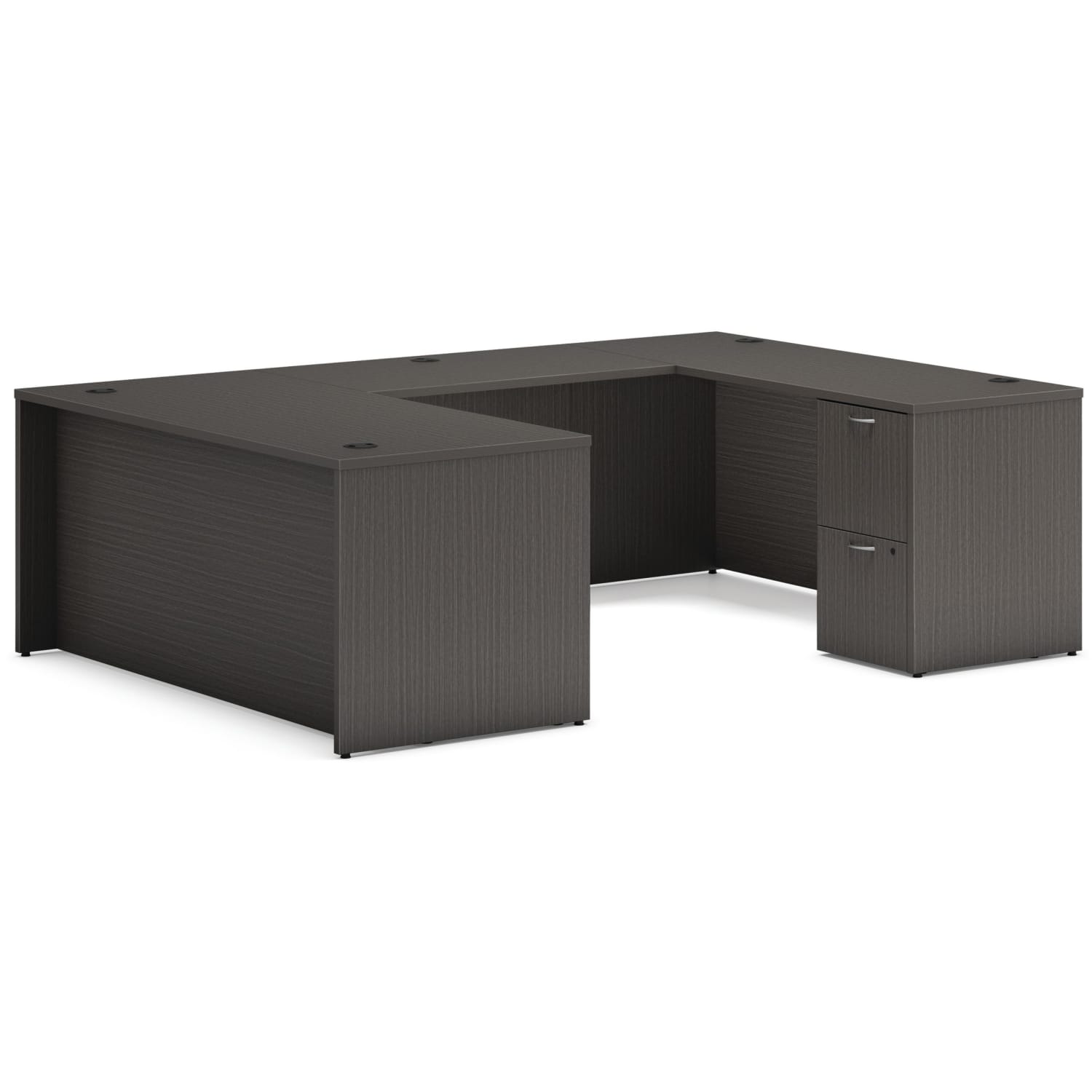 HON Mod 66inW U-Station Computer Desk With Double-Pedestal, Slate Teak - Image 3