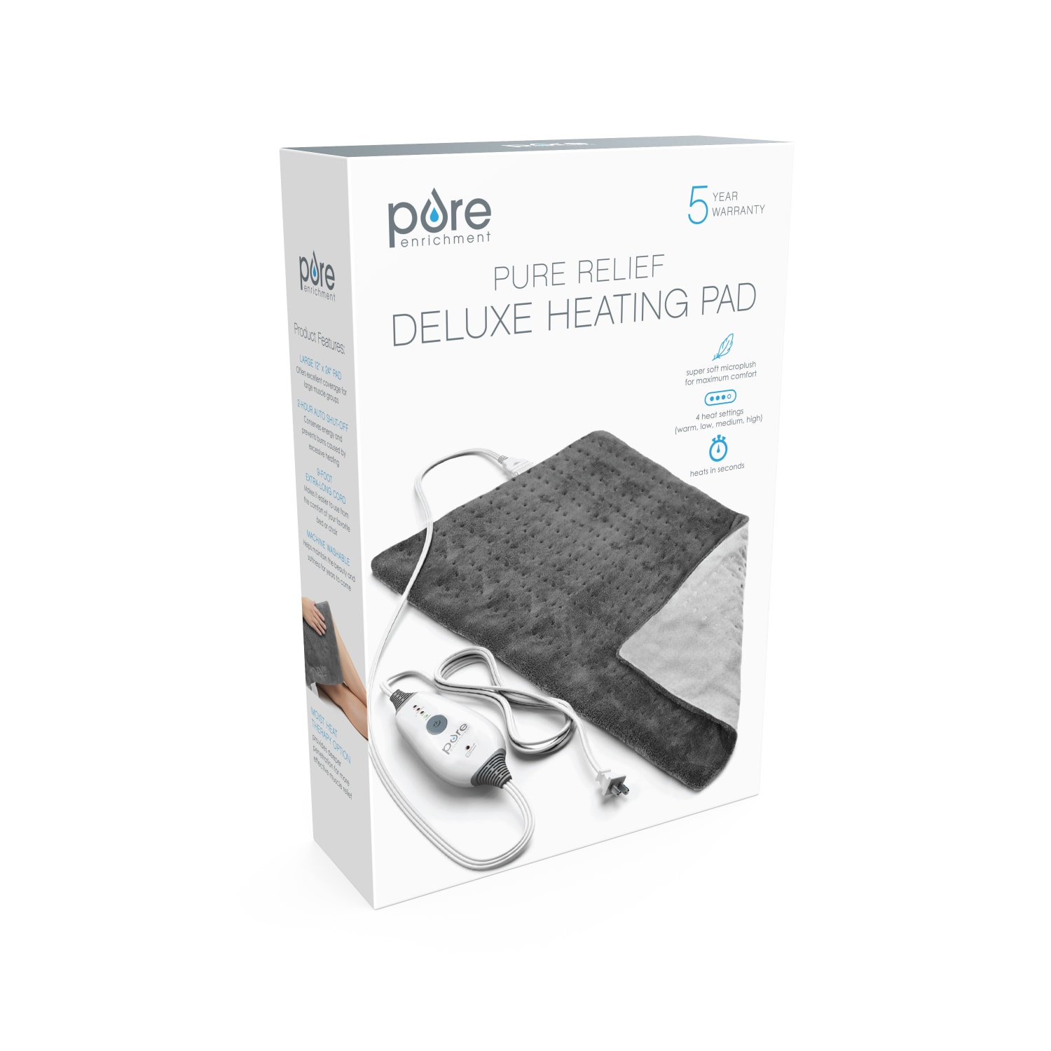 Pure Enrichment PureRelief Deluxe Heating Pad, 11-1/2in x 23-1/2in, Gray - Image 5