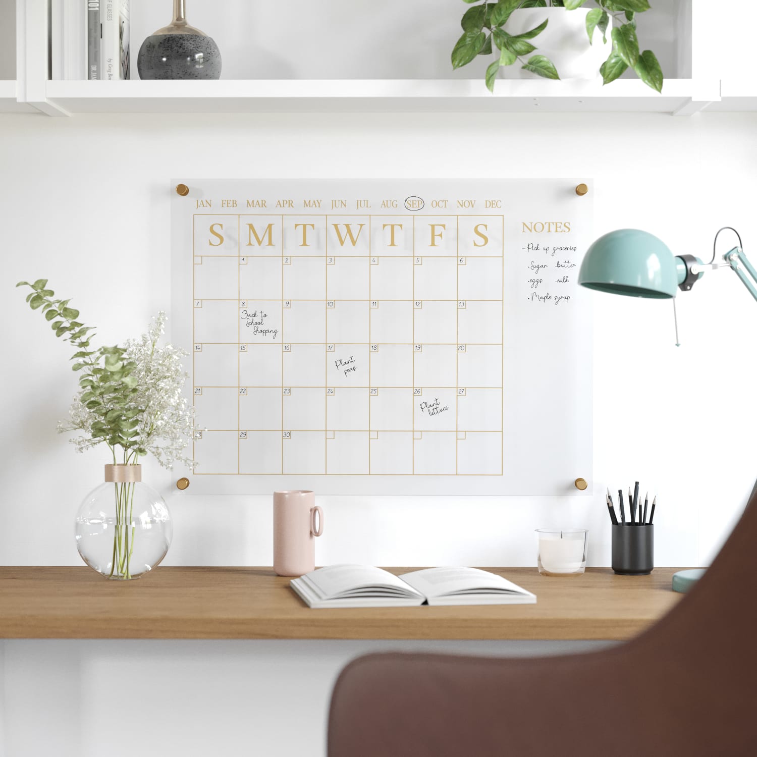 Martha Stewart Grayson Monthly Acrylic Wall Calendar, 18in x 24in, Clear/Gold, Undated