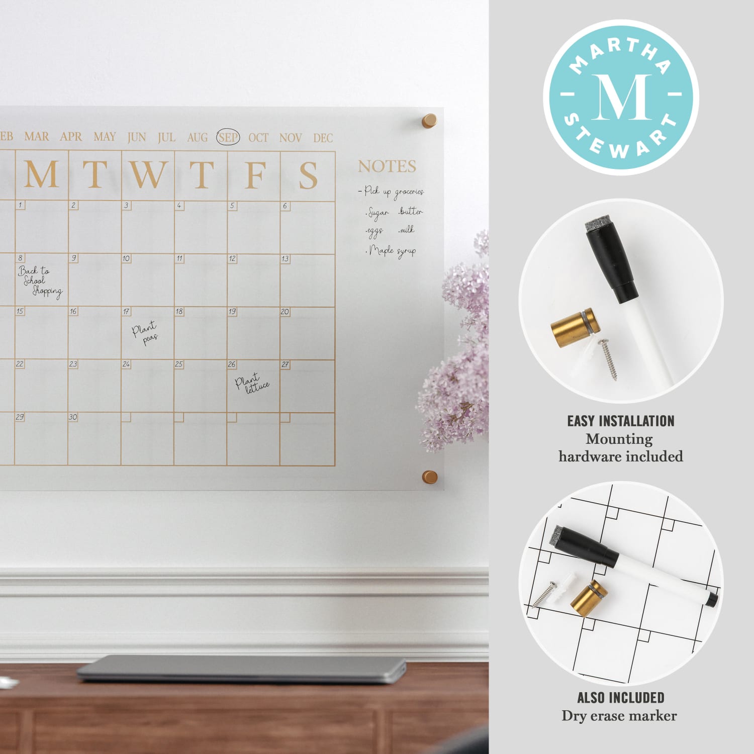 Martha Stewart Grayson Monthly Acrylic Wall Calendar, 18in x 24in, Clear/Gold, Undated - Image 4