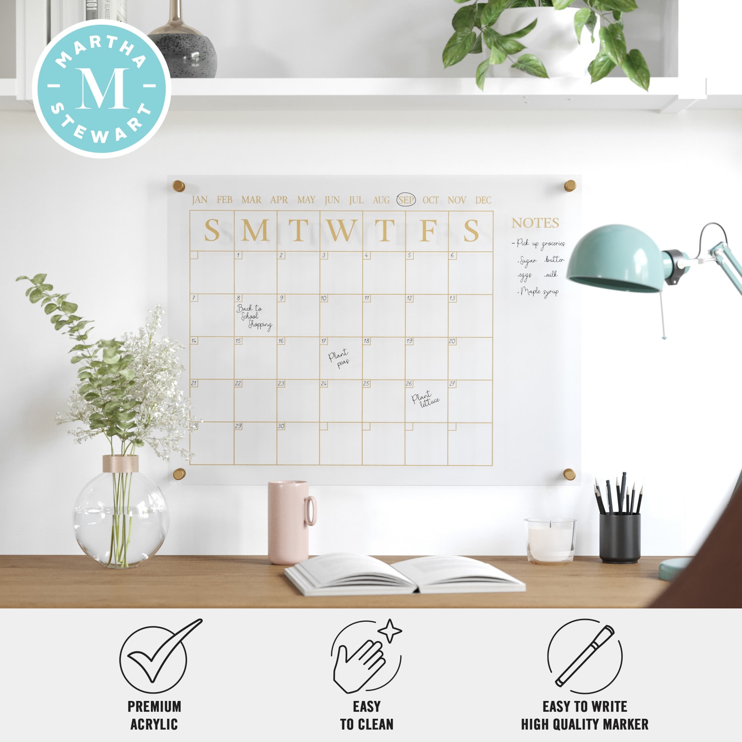 Martha Stewart Grayson Monthly Acrylic Wall Calendar, 18in x 24in, Clear/Gold, Undated - Image 5