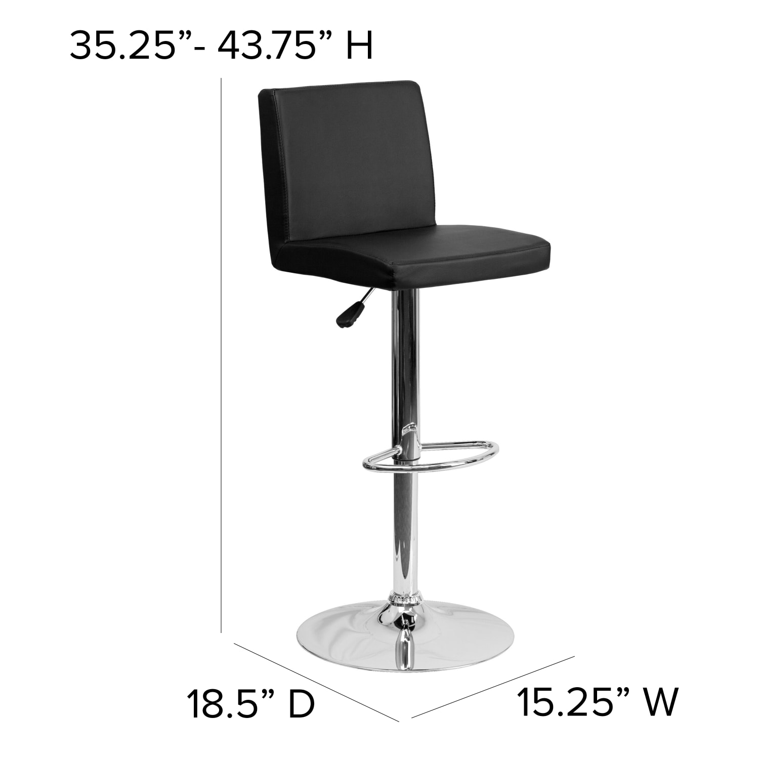 Flash Furniture Contemporary Vinyl Adjustable Height Barstool with Panel Back and Chrome Base, Black - Image 5