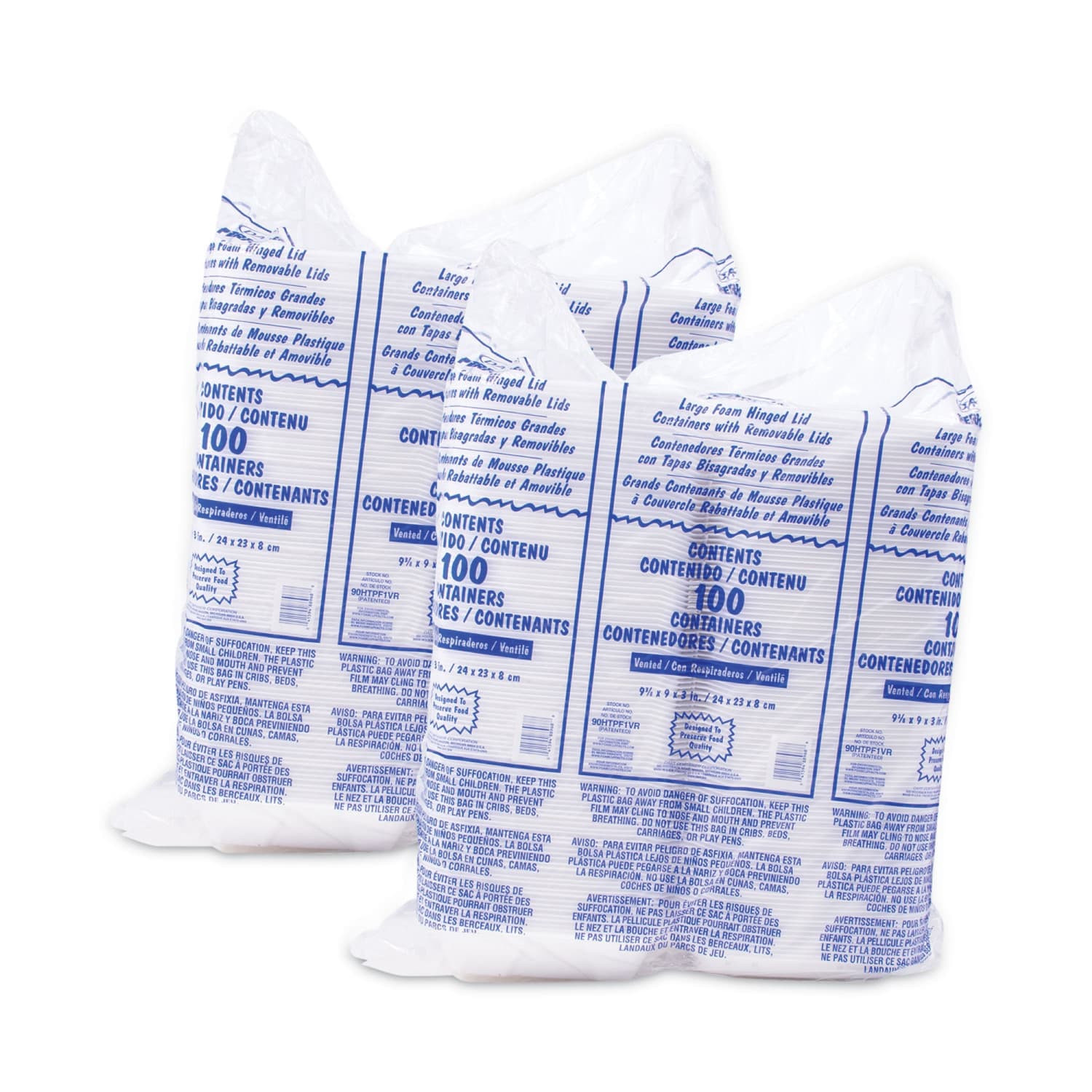 Dart Foam Hinged-Lid Containers, Vented, 3inH x 9inW x 9-7/16inD, White, 100 Containers Per Pack, Carton Of 2 Packs - Image 5