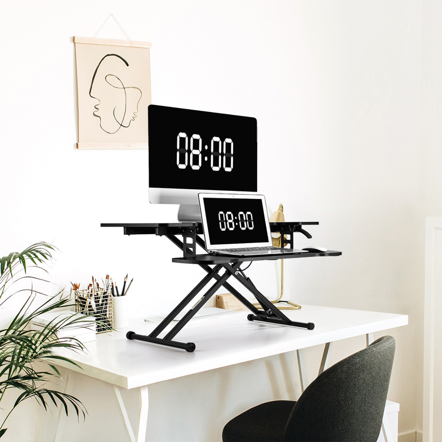 FlexiSpot M18M Sit-To-Stand Desk Riser, 17-3/4inH x 30-3/4inW x 18-15/16inD, Black - Image 6