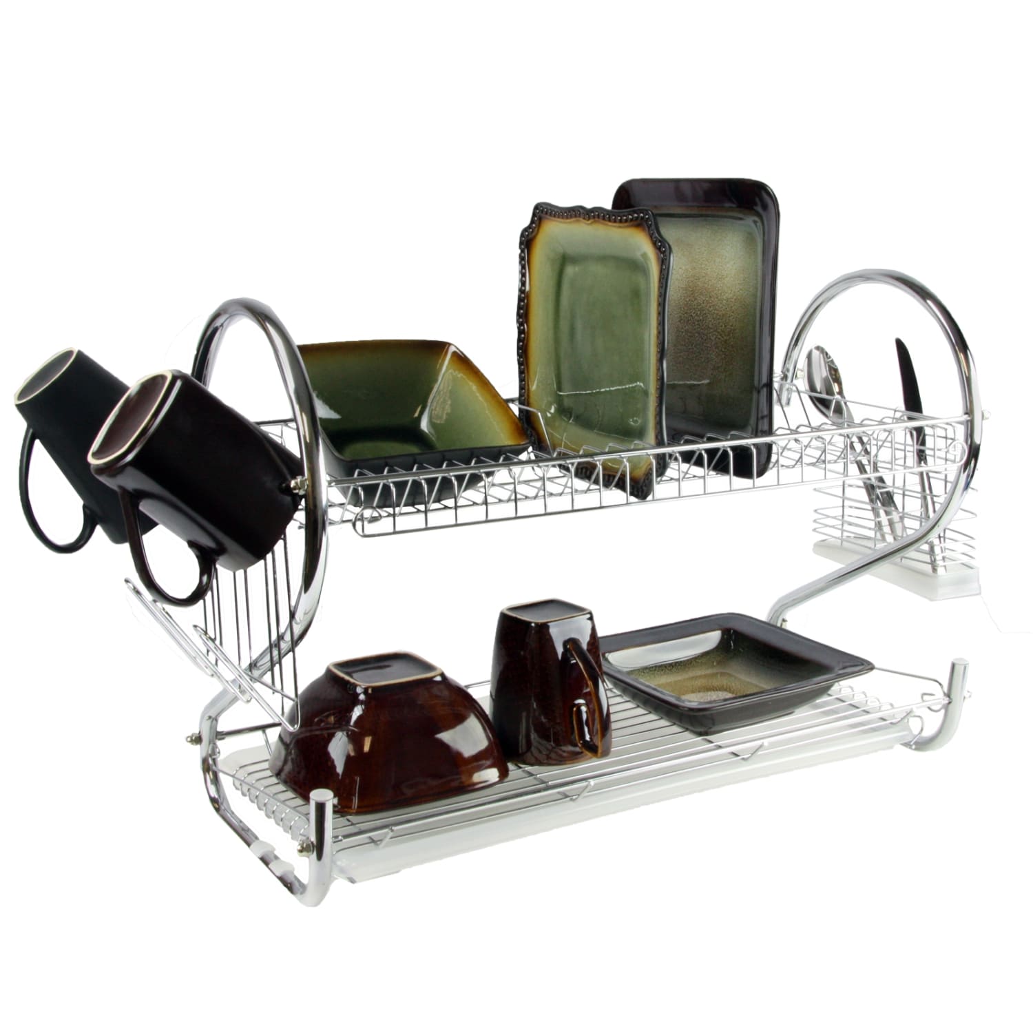 MegaChef 22in 2-Shelf Dish Rack, Silver - Image 6