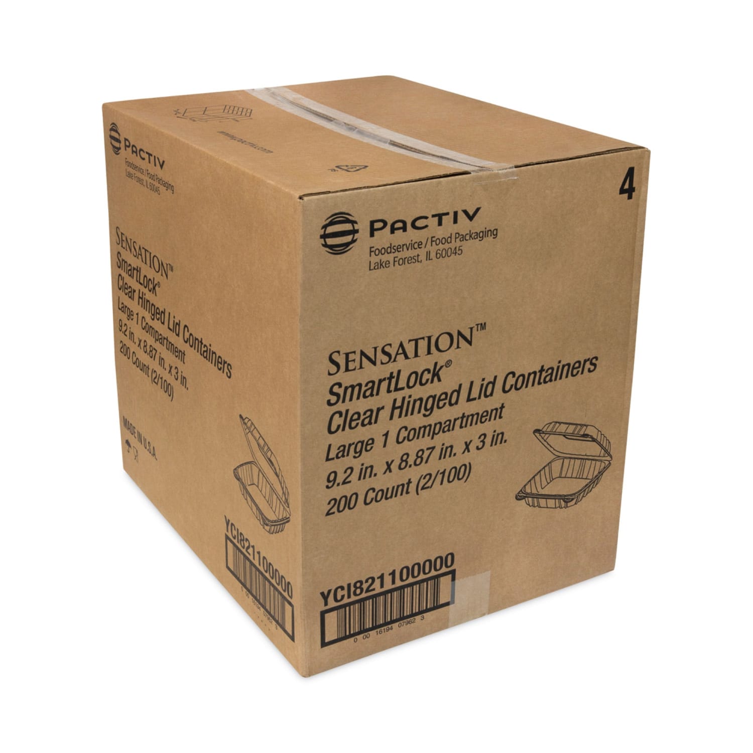 Pactiv Evergreen SENSATION SmartLock Hinged Lid Containers, 3-1/8inH x 9-1/4inW x 8-7/8inD, Clear, Carton Of 200 Containers - Image 4