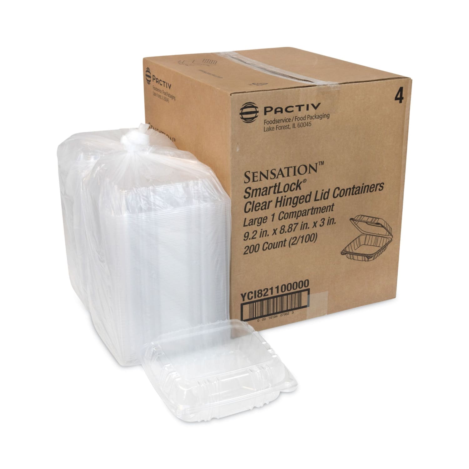 Pactiv Evergreen SENSATION SmartLock Hinged Lid Containers, 3-1/8inH x 9-1/4inW x 8-7/8inD, Clear, Carton Of 200 Containers - Image 6