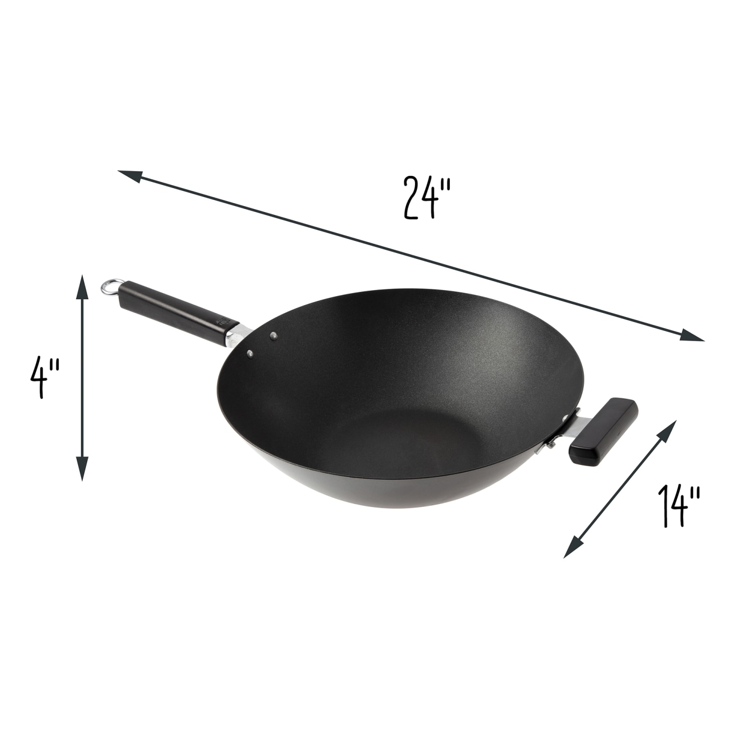 Joyce Chen Professional Series Carbon Steel Excalibur Nonstick Wok With Phenolic Handles, 4inH x 14inW x 24inD, Black - Image 5