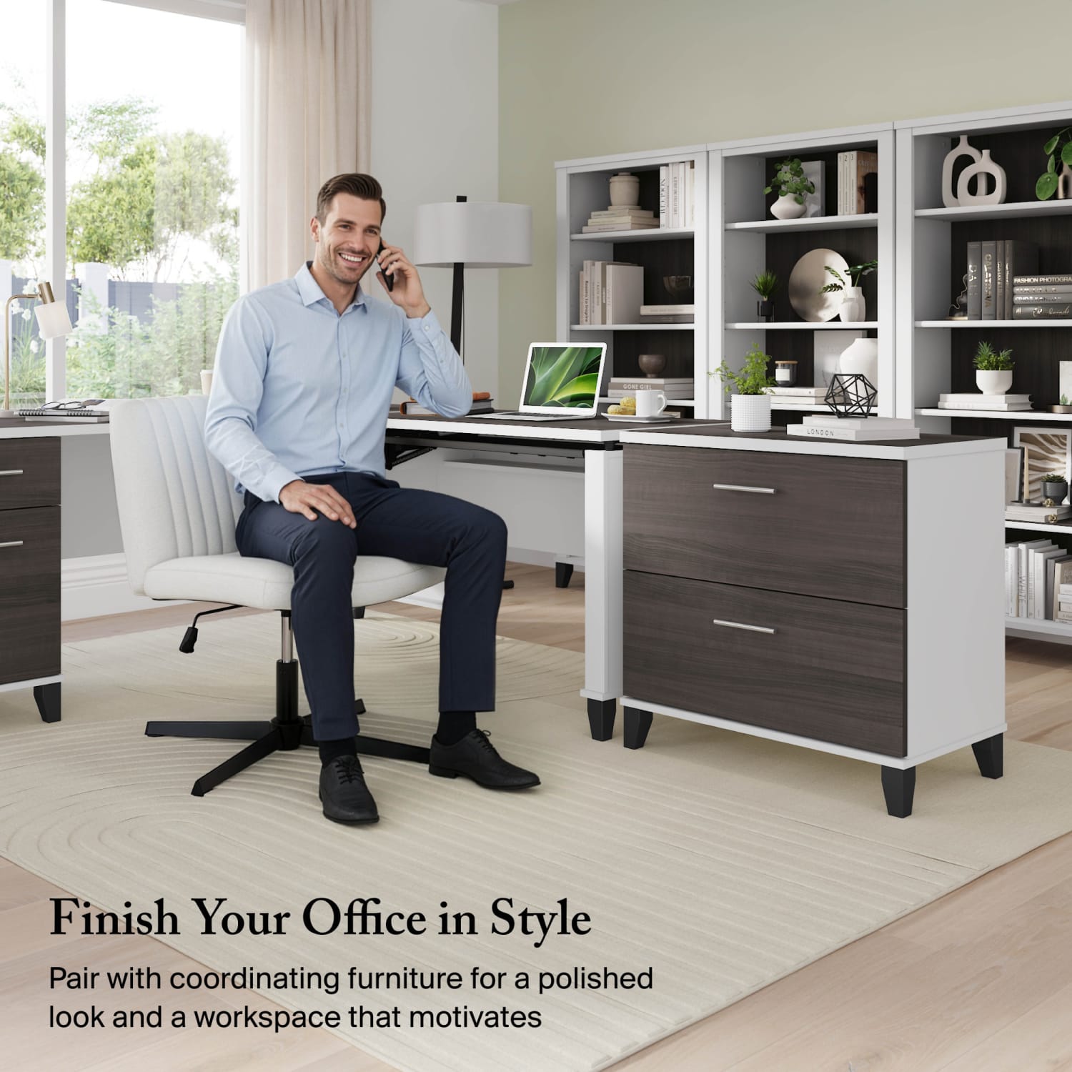 Bush Furniture Somerset 29-3/4inW x 16-3/4inD Lateral 2-Drawer File Cabinet, Storm Gray/White, Standard Delivery - Image 4