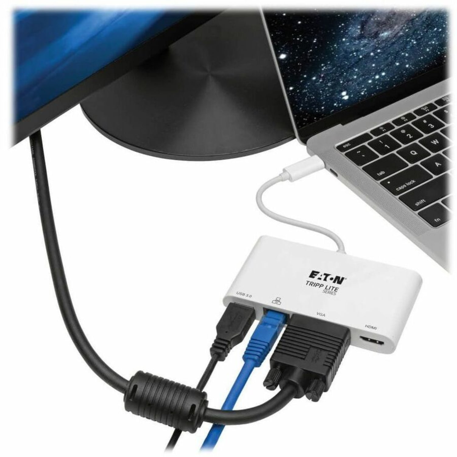 Tripp Lite USB C Docking Station Adapter 4K w/ HDMI, VGA, Gigabit Ethernet, USB-A Hub White, Thunderbolt 3 Compatible -  - U44406NHV4GU - Image 3