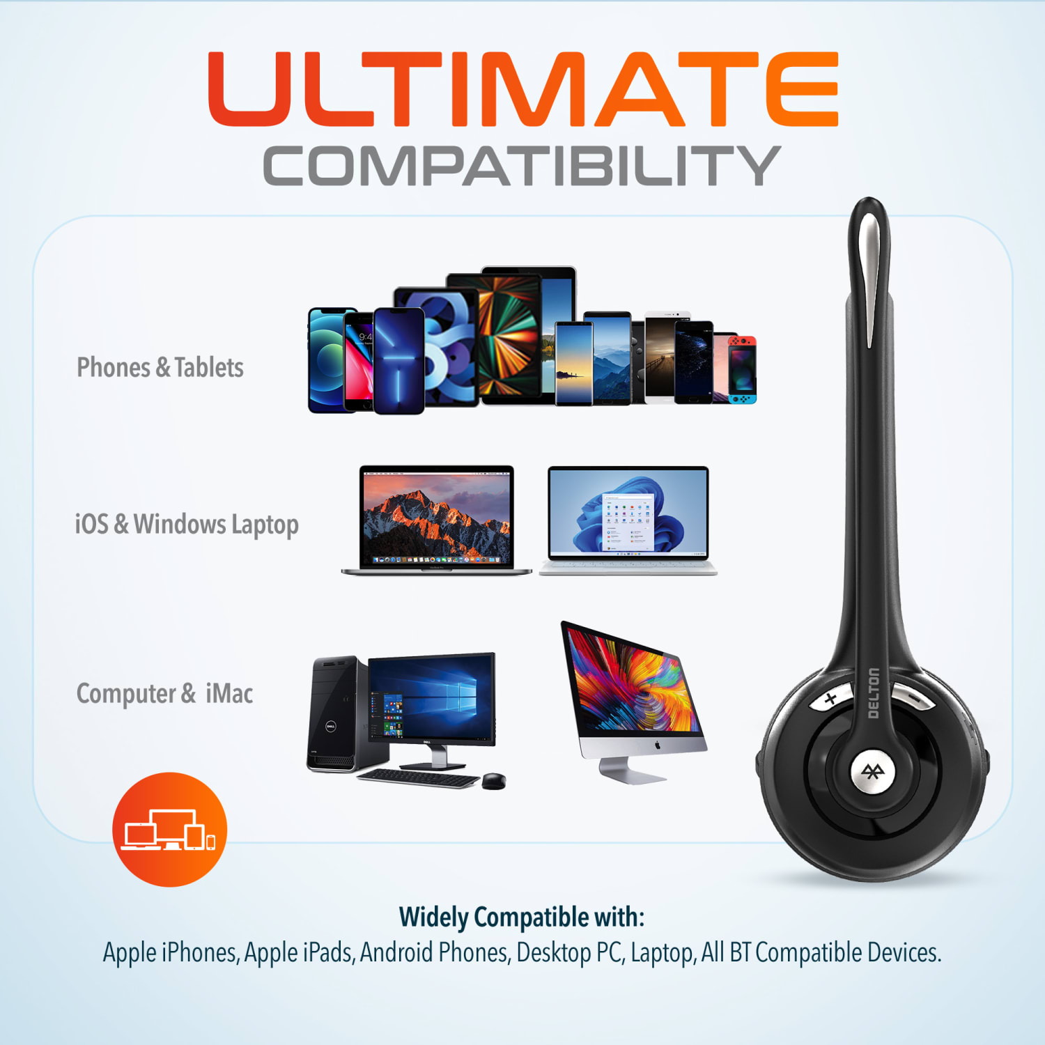 Delton 10X Bluetooth Wireless Computer Headset, Black, Total Qty 1 - Image 3