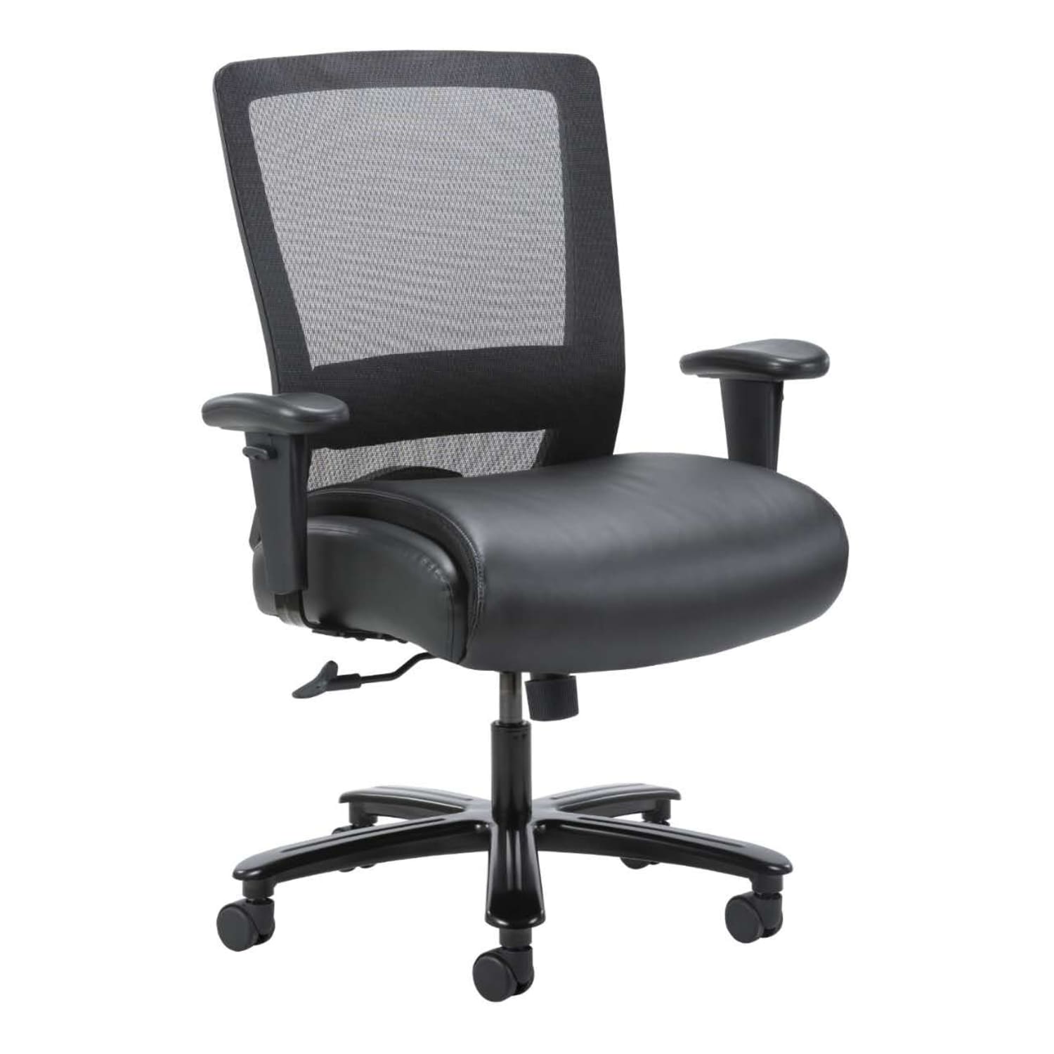 Boss Office Products Heavy-Duty Ergonomic LeatherPlus Bonded Leather/Mesh Mid-Back Chair, Black