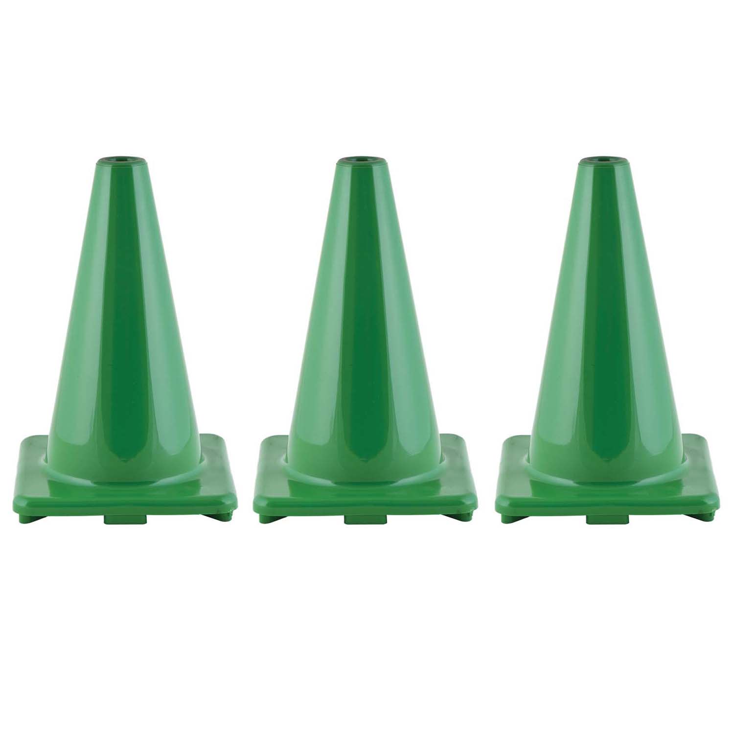 Champion Sports Hi-Visibility Flexible Vinyl Cones, 12in x 8in, Green, Pack Of 3 Cones