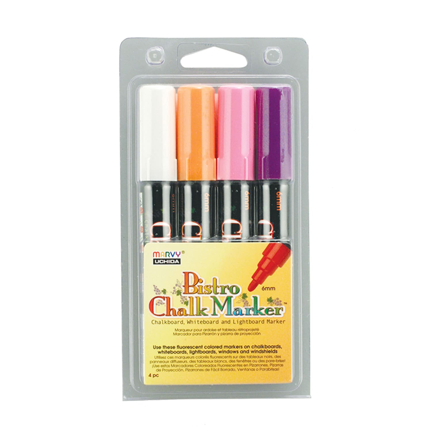 Marvy Uchida Bistro Chalk Markers, Broad Point, 6mm, Black Barrels, Fluorescent Inks, Set Of 8 Markers - Image 3