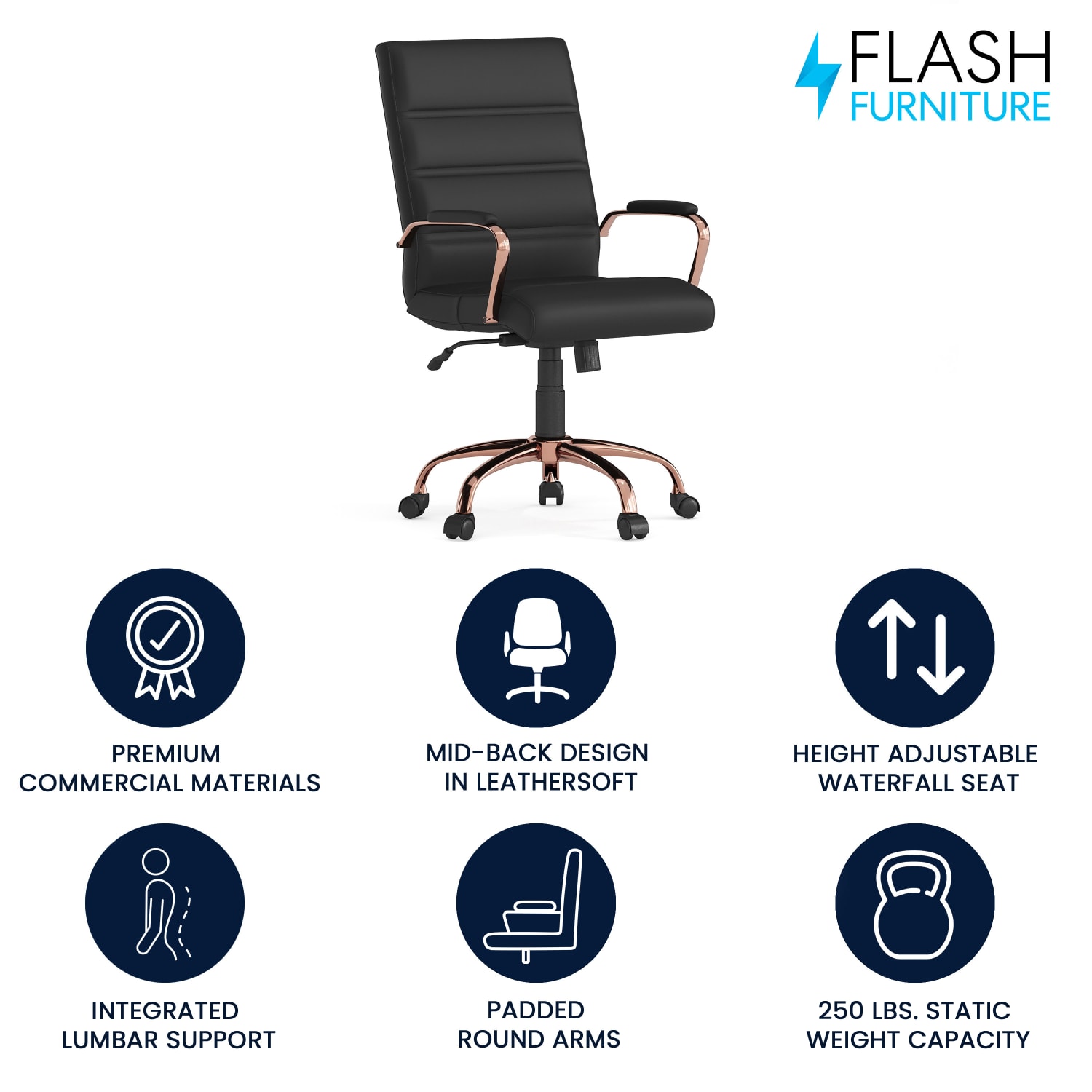 Flash Furniture LeatherSoft Faux Leather Mid-Back Office Chair With Chrome Base And Arms, Black/Pink - Image 3