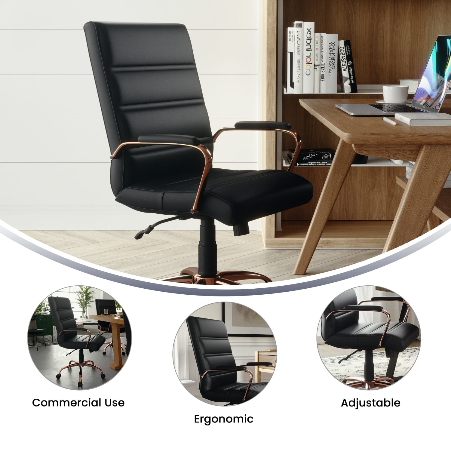 Flash Furniture LeatherSoft Faux Leather Mid-Back Office Chair With Chrome Base And Arms, Black/Pink - Image 5