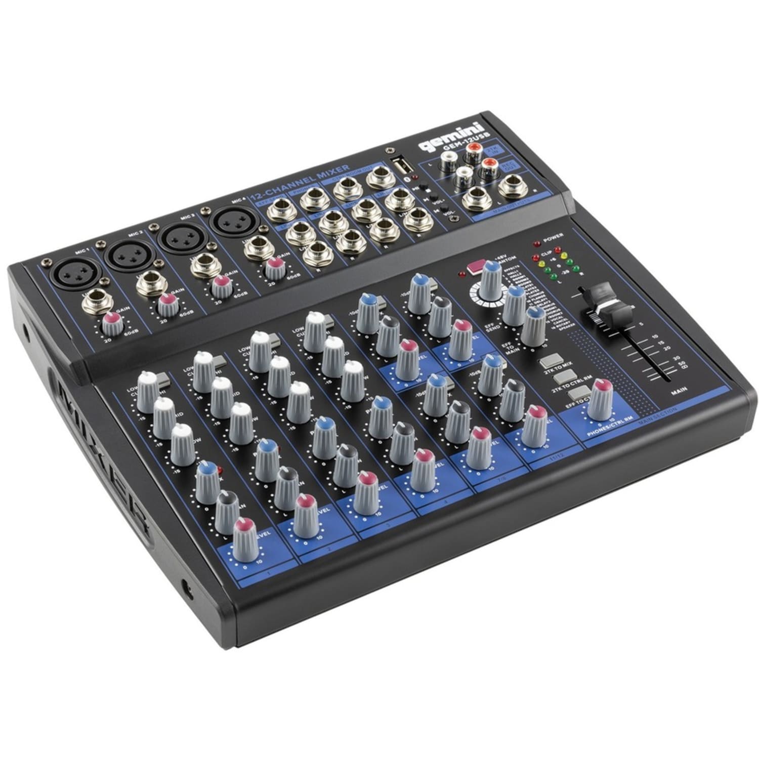 Gemini Sound GEM-12USB: Compact 12 Channel Bluetooth Mixer - 12 Channel(s) - 3 Effects(s) - USB - Bluetooth - Black - Image 4