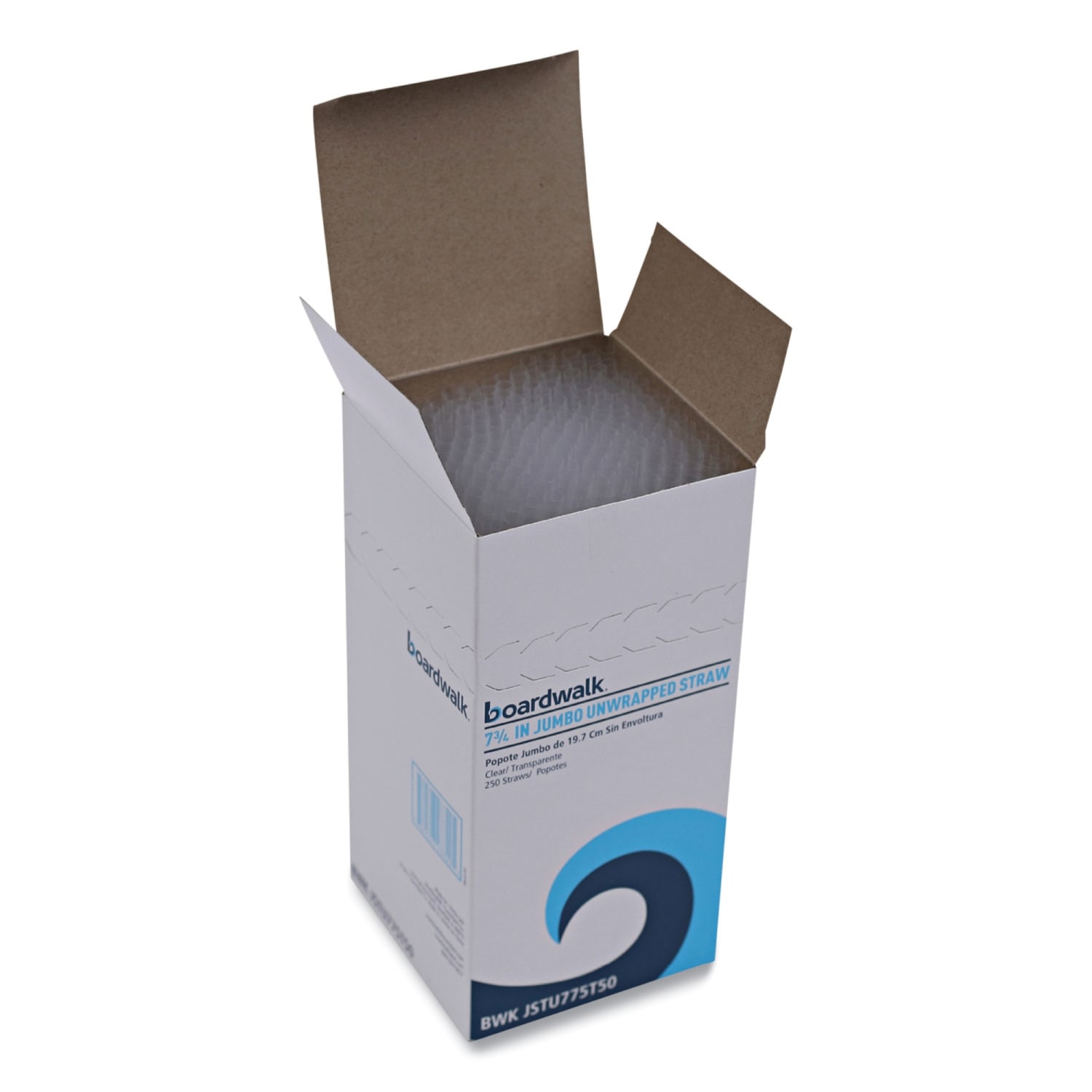 Boardwalk Jumbo Straws, 7-3/4in, Plastic, Translucent, Unwrapped, Pack Of 250 Straws, Carton Of 50 Packs