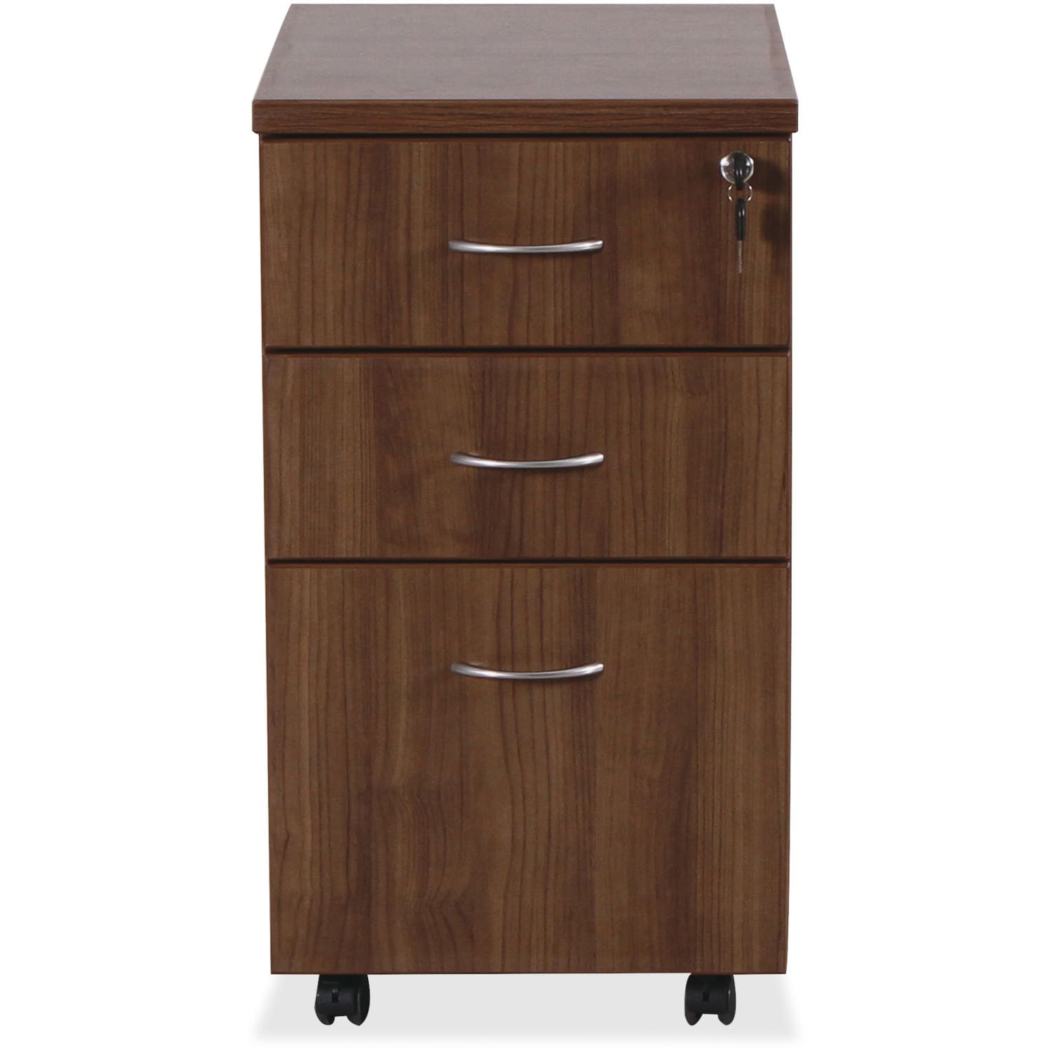 Lorell Essentials 22inD Vertical 3-Drawer Mobile Pedestal File Cabinet, Walnut - Image 3