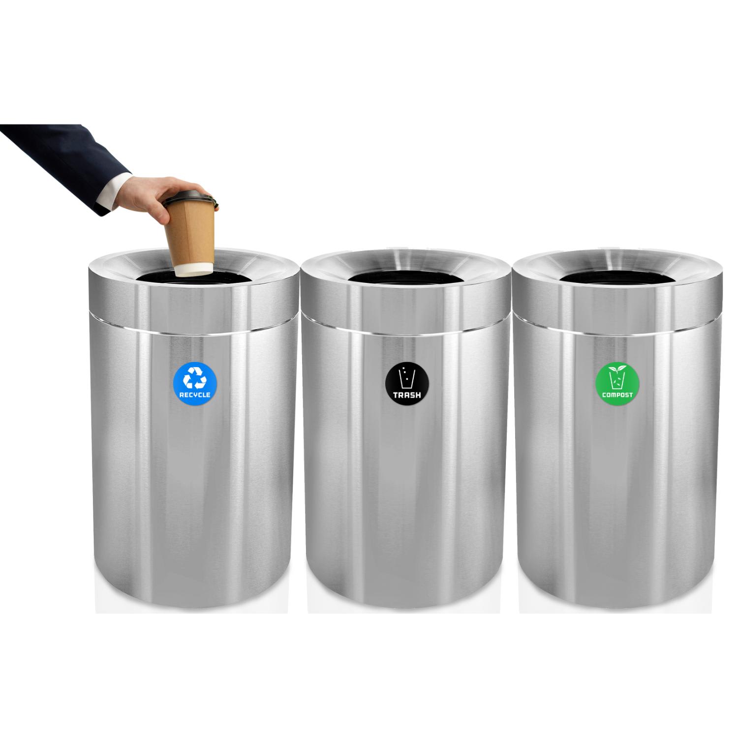 Alpine Industries Stainless Steel Recycling, Compost And Trash Cans, 50 Gallon, Silver, Set Of 3 Cans - Image 5