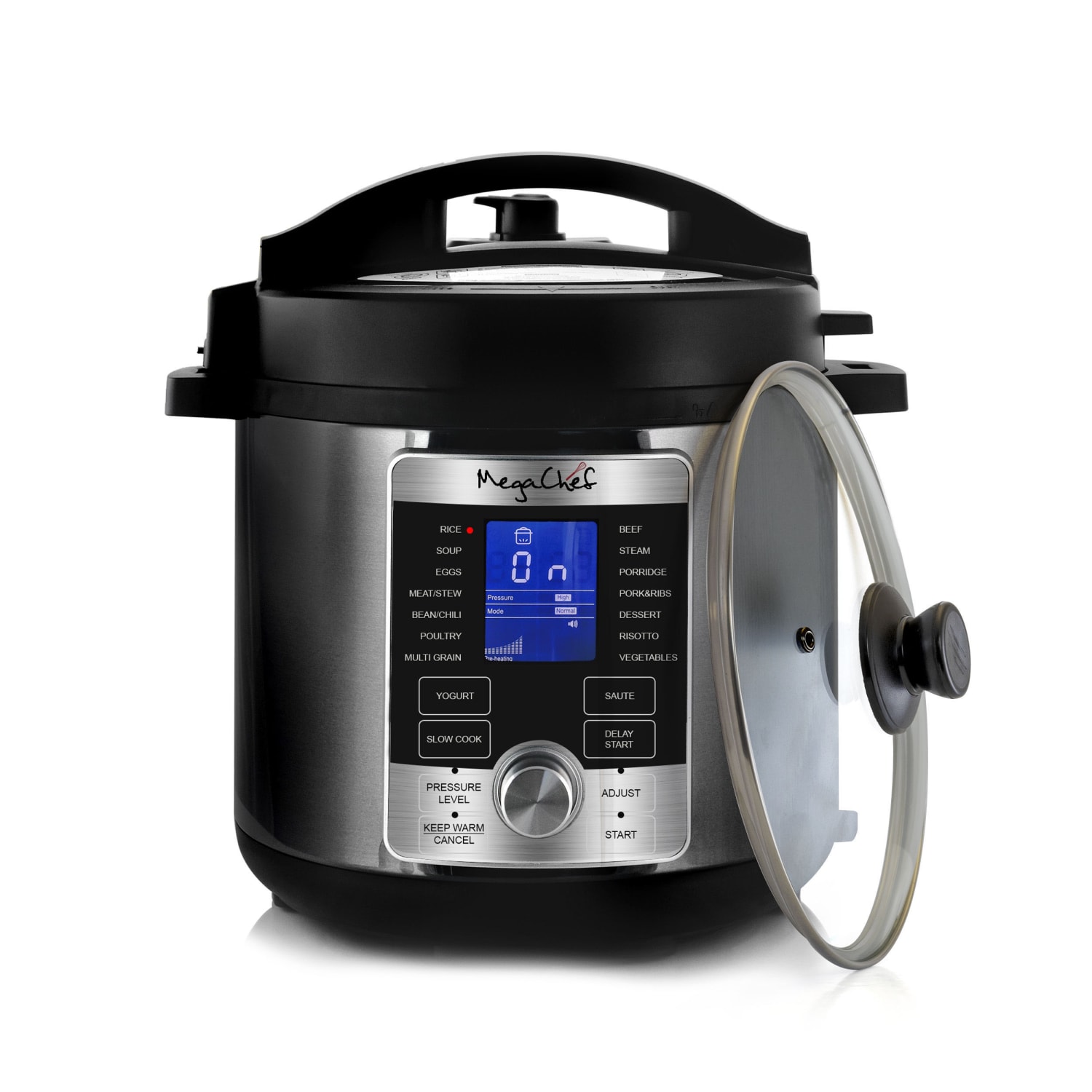 MegaChef 6-Qt. Stainless-Steel Electric Digital Pressure Cooker with Lid, Silver/Black - Image 4