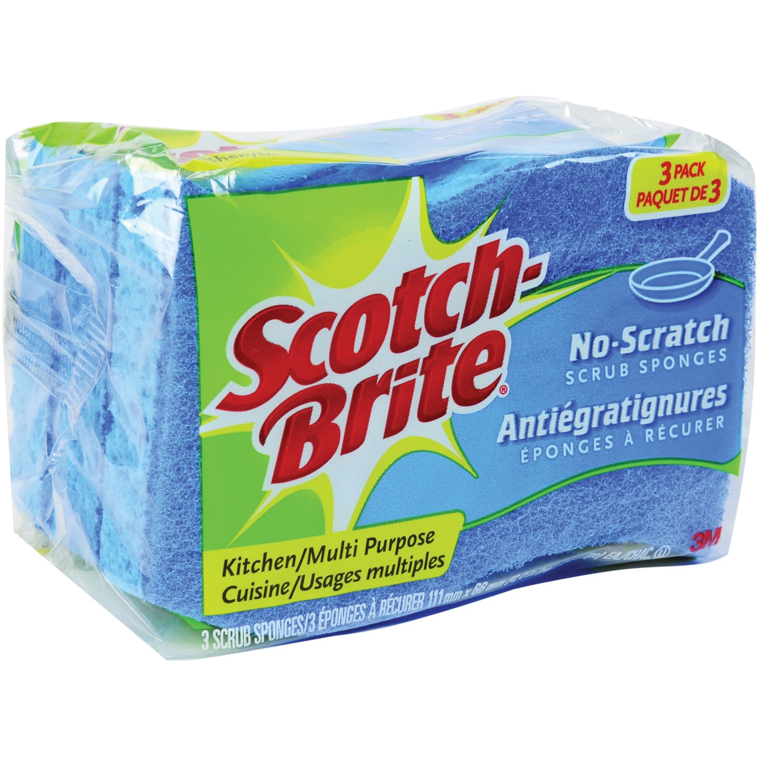 Scotch-Brite No Scratch Scrub Sponges, 2.8inH x 4.5inW x 4.5inL x 590 mil Thickness, 3 Pack, 8 / Carton, Blue - Image 3