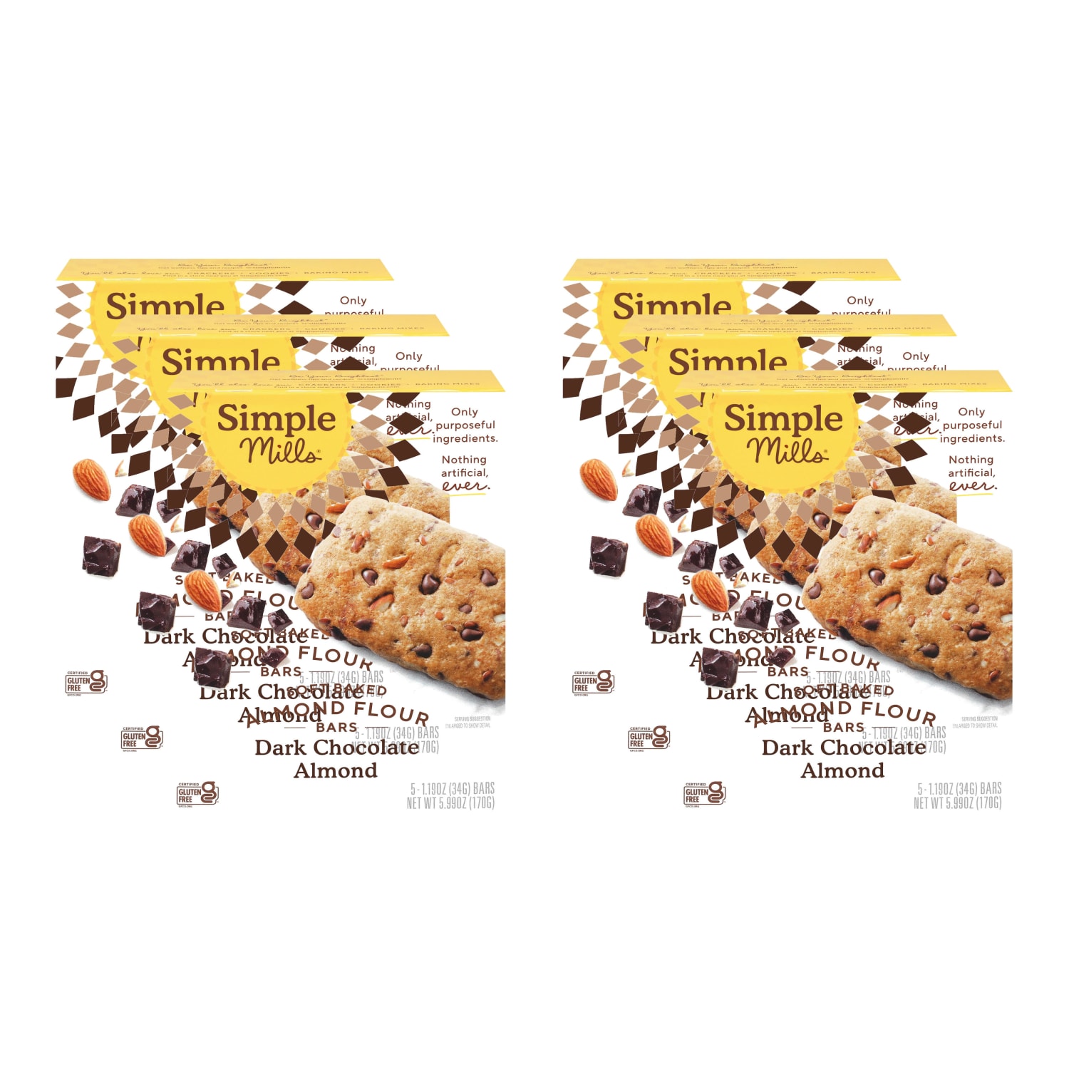 Simple Mills Soft Baked Bars, Dark Chocolate Almond, 1.19 Oz, Total Qty 6 - Image 5