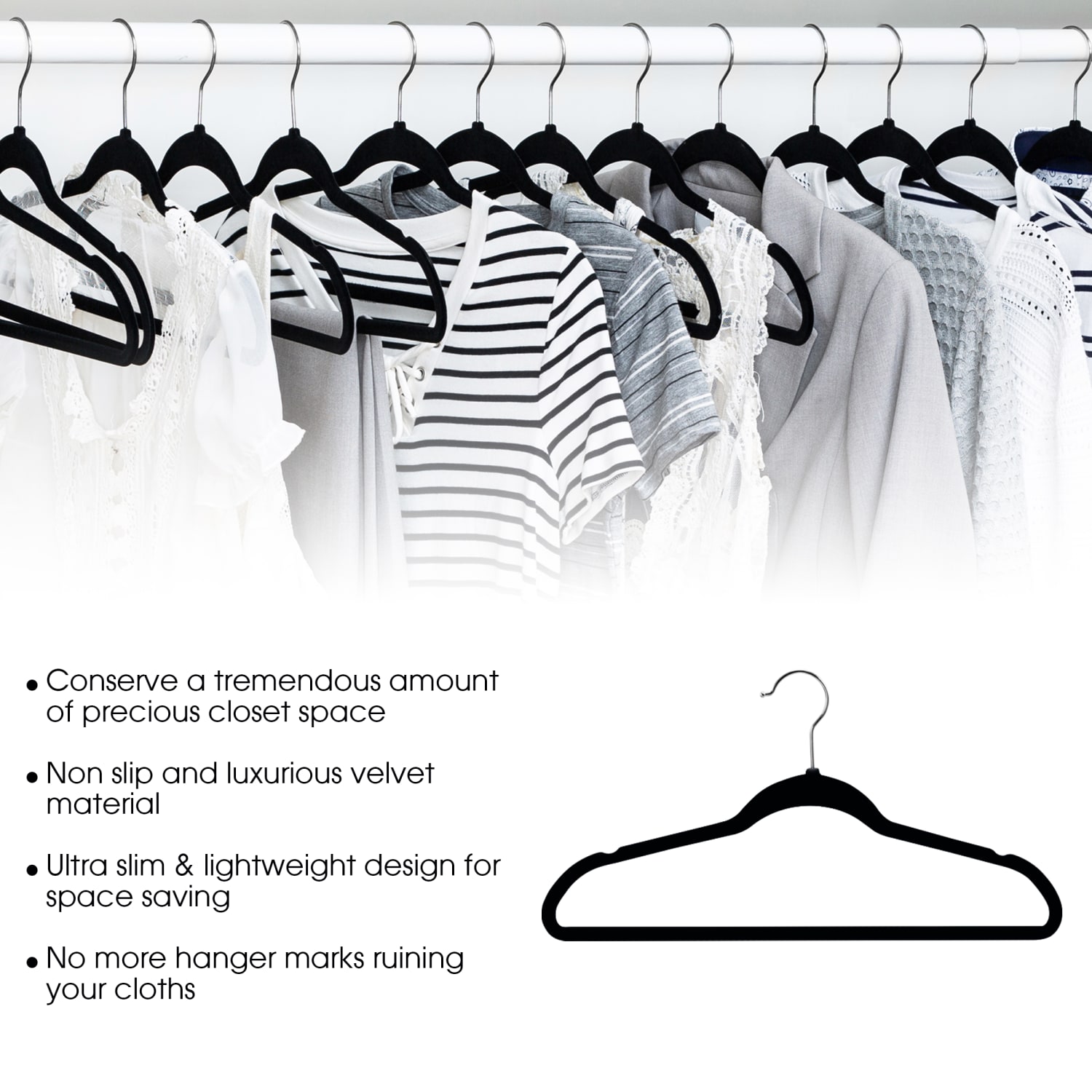 Elama Velvet Slim-Profile Heavy-Duty Hangers, Black, Pack Of 100 - Image 4