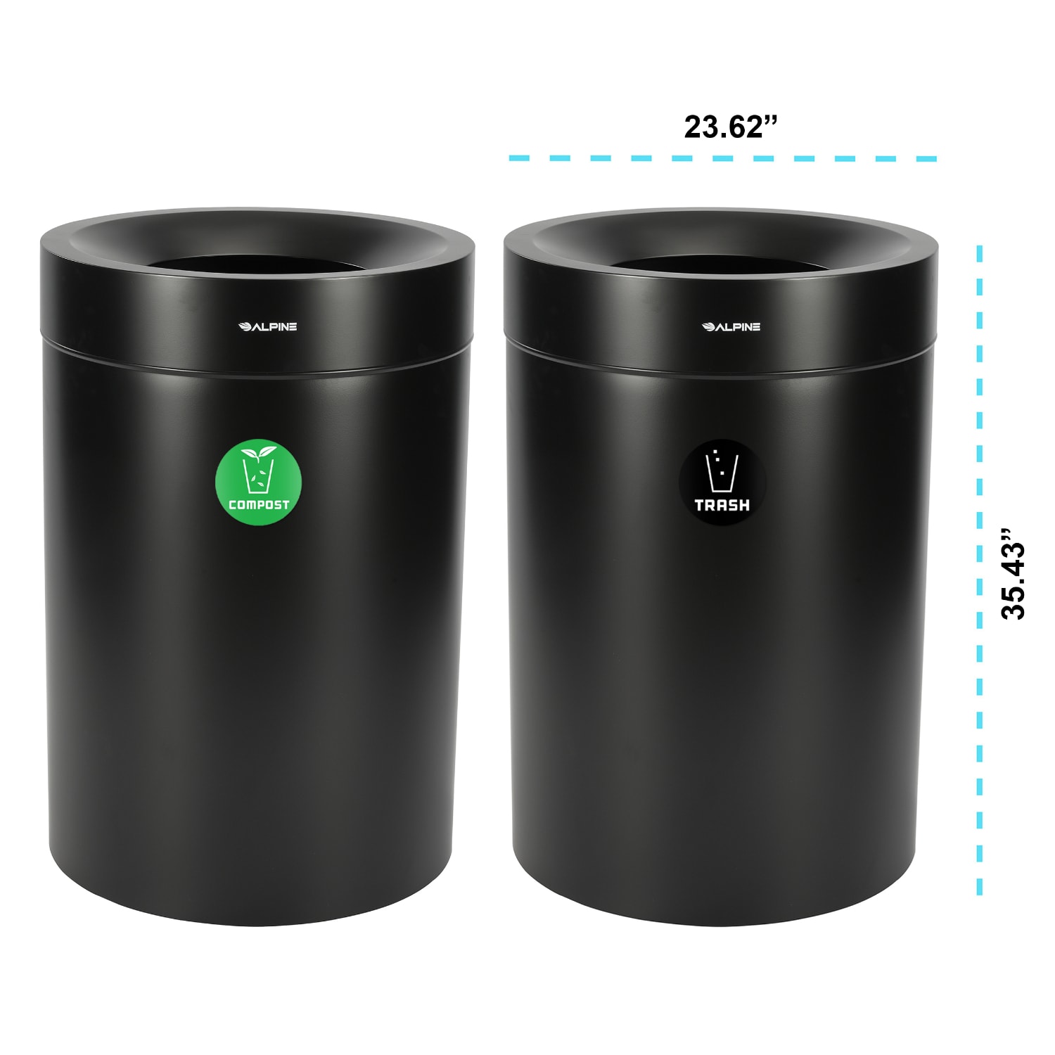 Alpine Industries Stainless Steel Compost And Trash Cans, 50 Gallon, Black, Set Of 2 Cans - Image 5