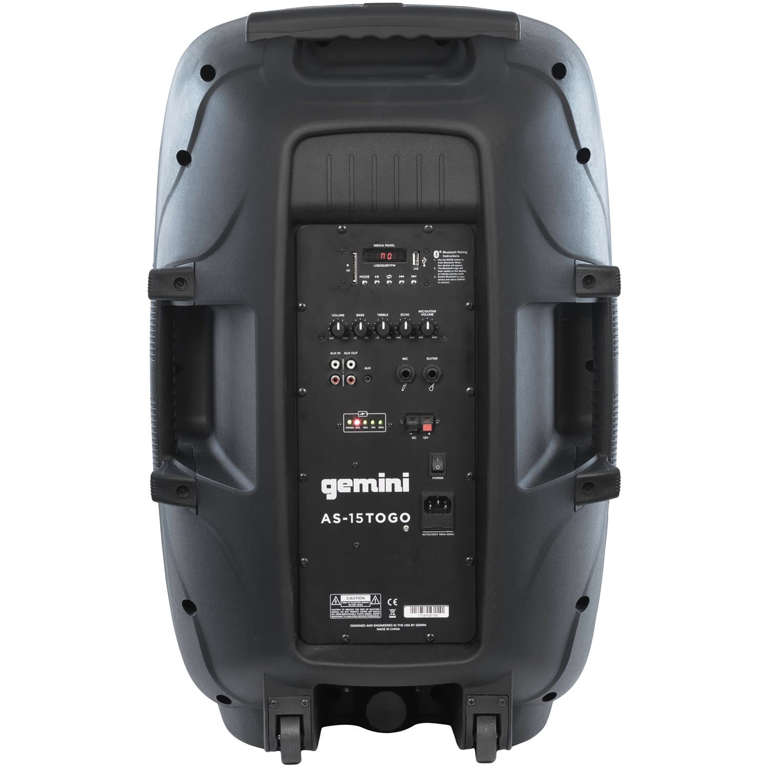 Gemini Portable Bluetooth PA Speaker With Integrated Mixer & Wired Microphone, Black, AS-15TOGO - Image 6