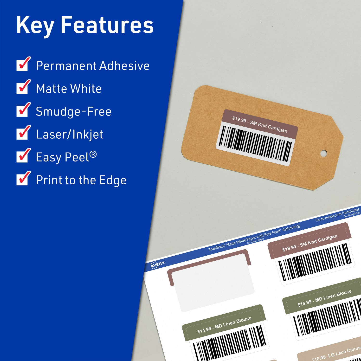 Avery Print-To-The-Edge TrueBlock Labels With Sure Feed, 94220-TWMP25, Rectangle, 1in x 2in, Matte White, Pack Of 600 - Image 3