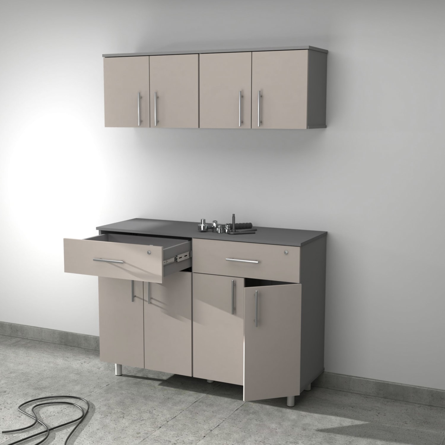 Inval Maestrik 47-1/4inW 4-Door Garage Storage Freestanding Cabinet, Taupe/Dark Gray - Image 5