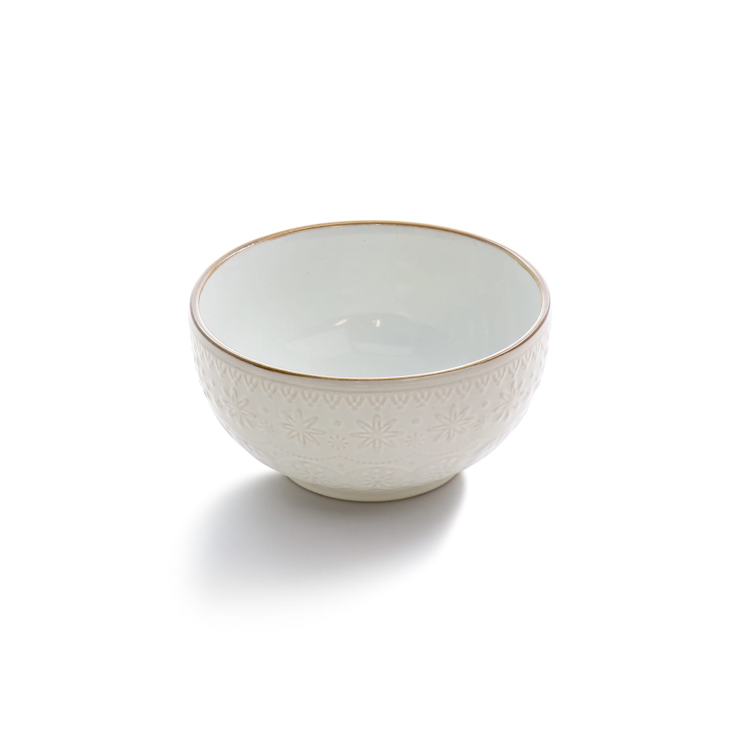 Elama Countess 16-Piece Embossed Double Bowl Stoneware Dinnerware Set, Ivory - Image 3