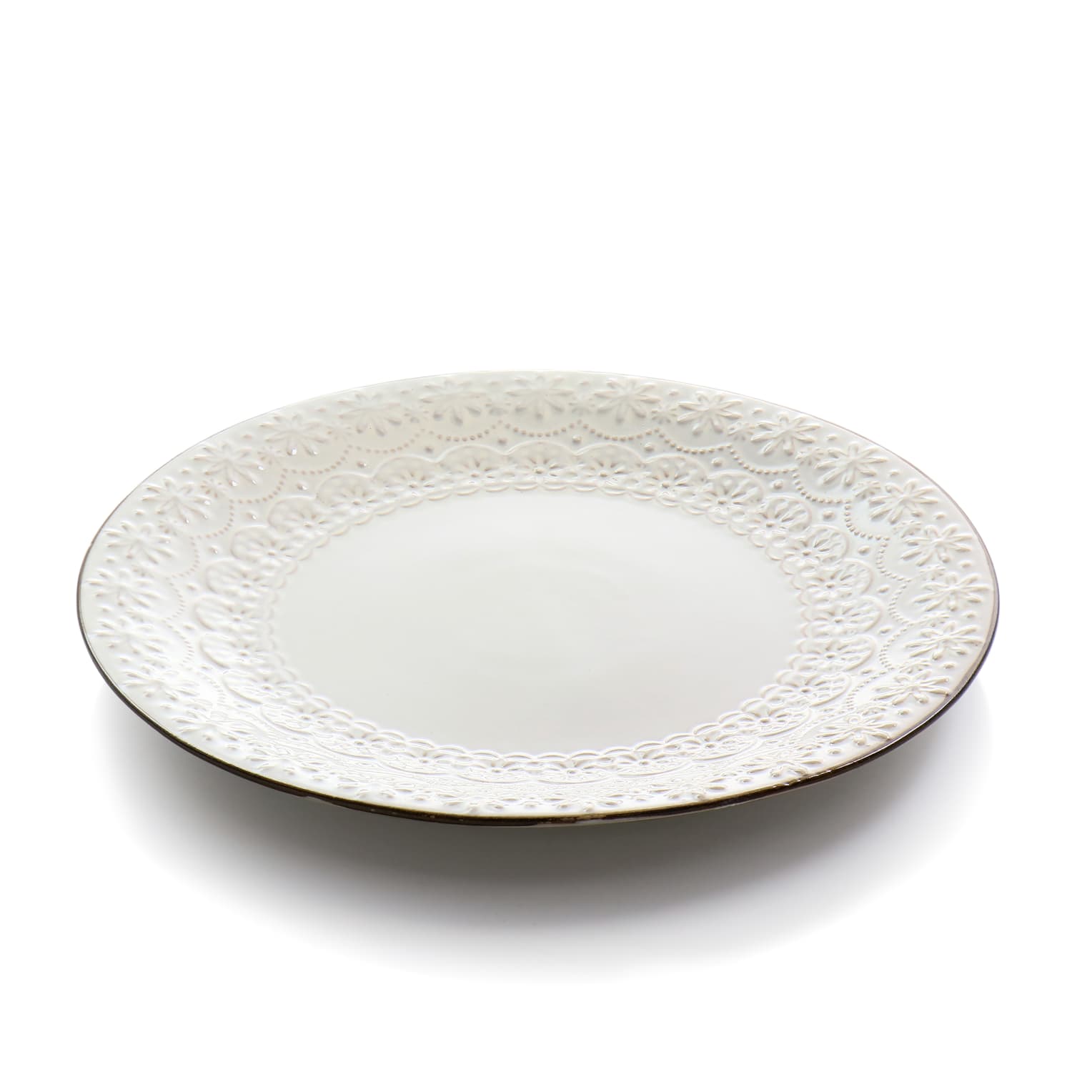 Elama Countess 16-Piece Embossed Double Bowl Stoneware Dinnerware Set, Ivory - Image 4