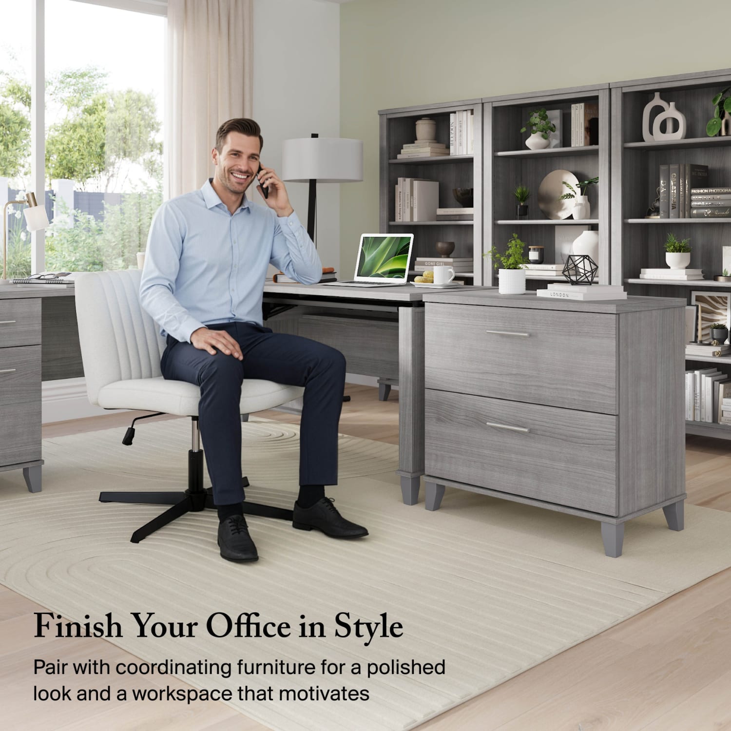 Bush Business Furniture Somerset 29-3/4inW x 16-11/16inD Lateral 2-Drawer File Cabinet, Platinum Gray, Standard Delivery - Image 4