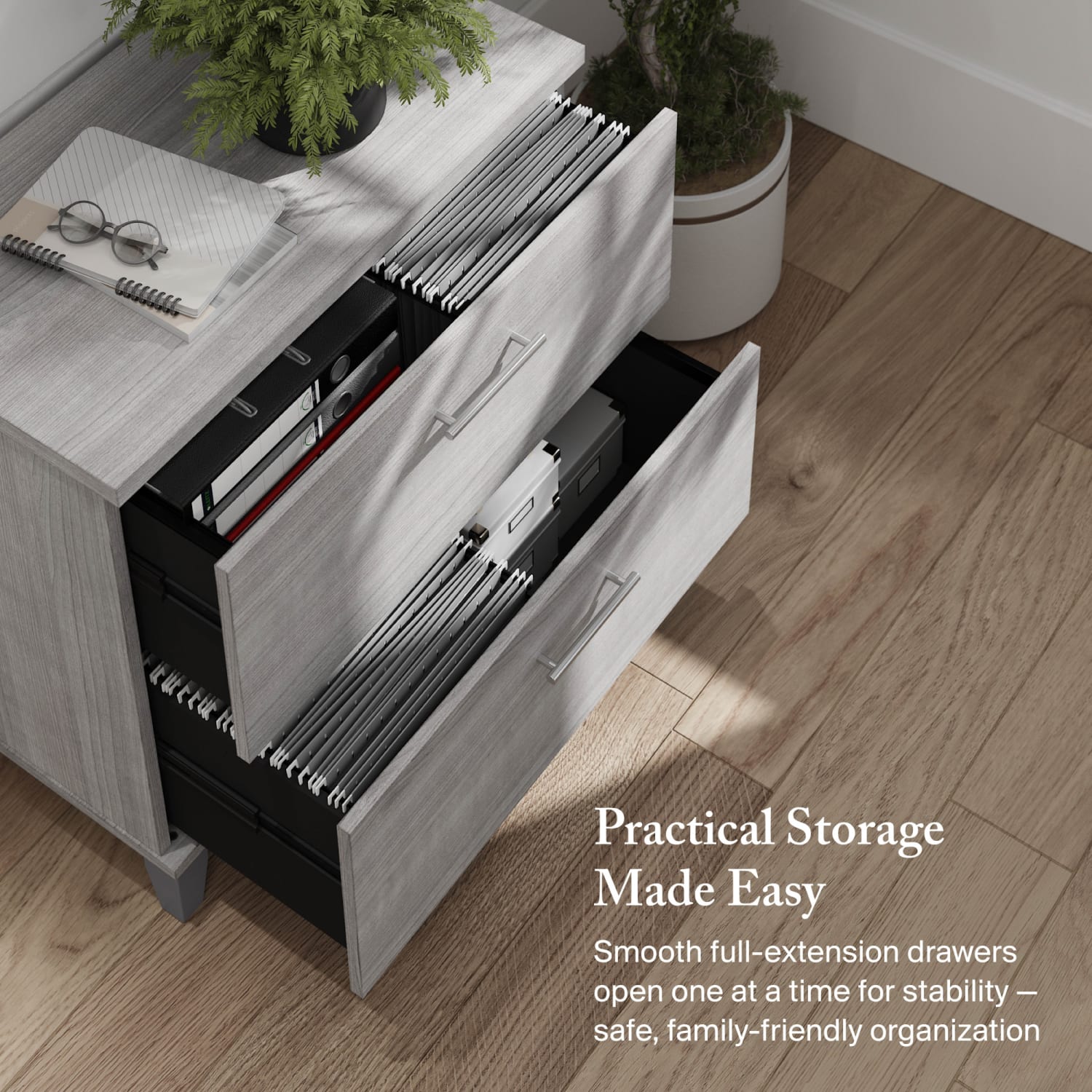 Bush Business Furniture Somerset 29-3/4inW x 16-11/16inD Lateral 2-Drawer File Cabinet, Platinum Gray, Standard Delivery - Image 5