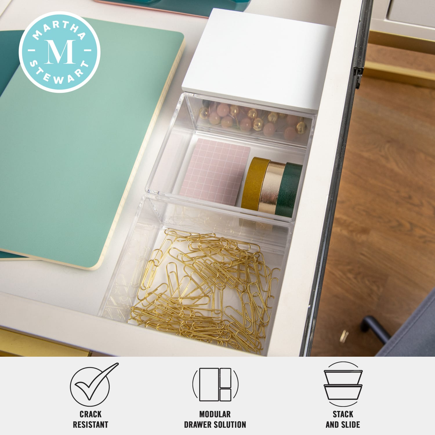 Martha Stewart Brody Plastic Storage Organizer Bins With Lid, 2inH x 3inW x 3-3/4inD, Clear/White, Set Of 3 Bins - Image 4