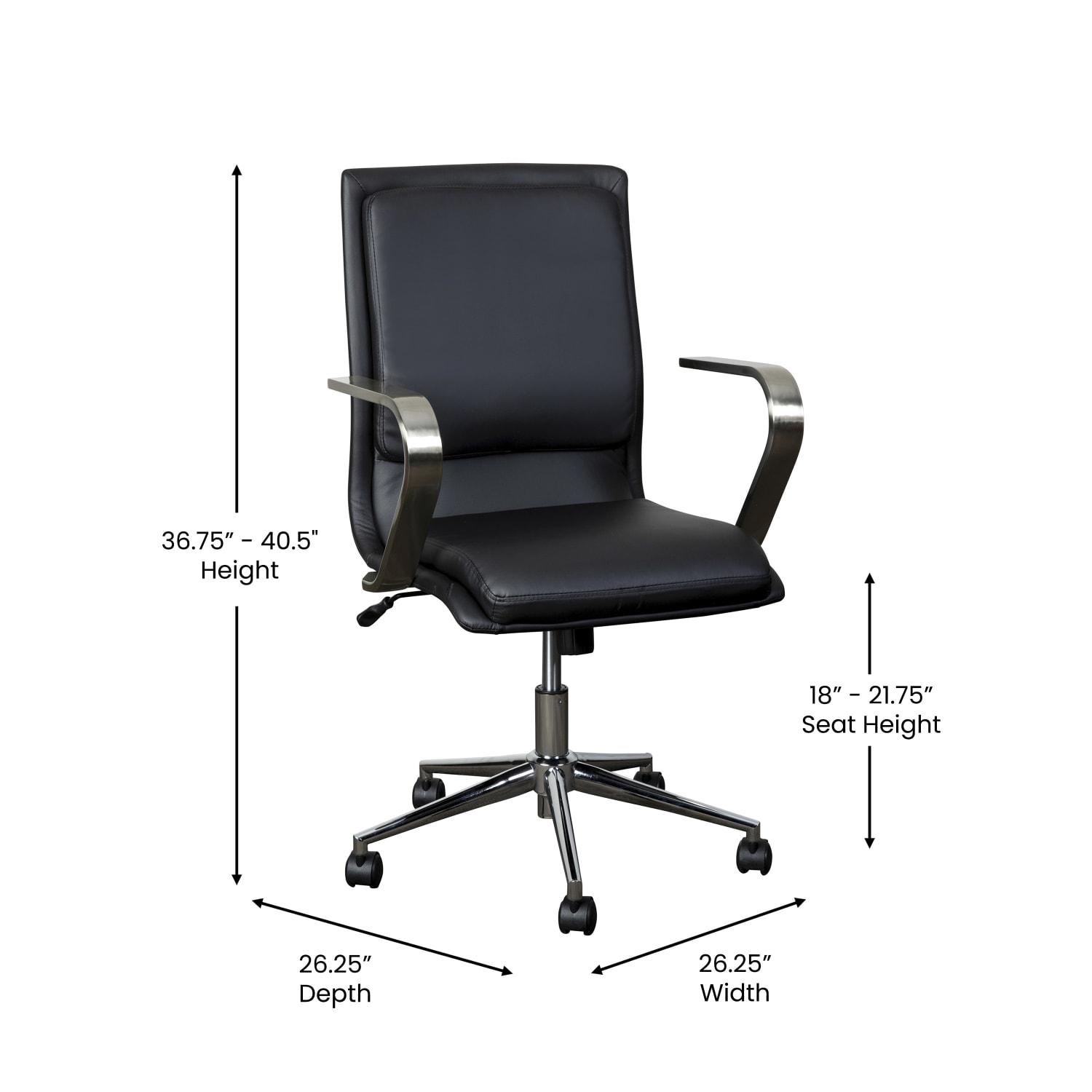Flash Furniture James Faux Leather Mid-Back Designer Executive Upholstered Office Chair, Black/Chrome - Image 6