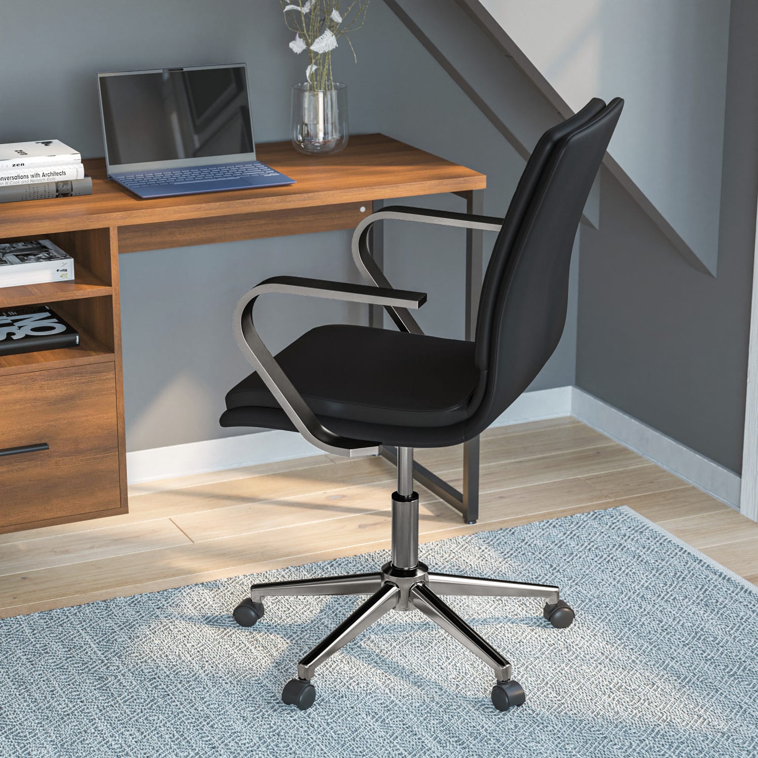 Flash Furniture James Faux Leather Mid-Back Designer Executive Upholstered Office Chair, Black/Chrome - Image 7