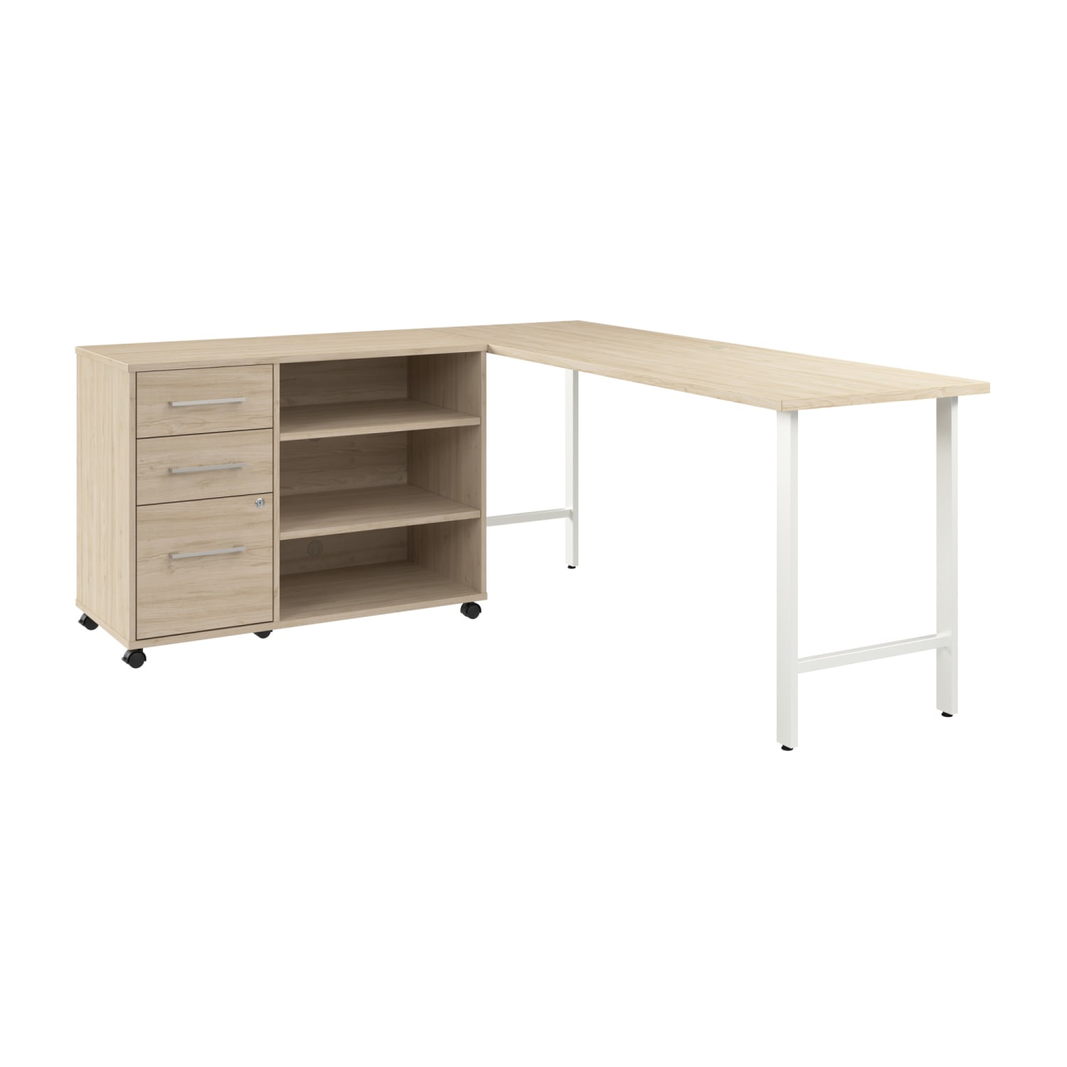 Bush Business Furniture Hustle 72inW Computer Desk and Storage Cabinet with Drawers and Shelves, Natural Elm, Standard Delivery Service - Image 3