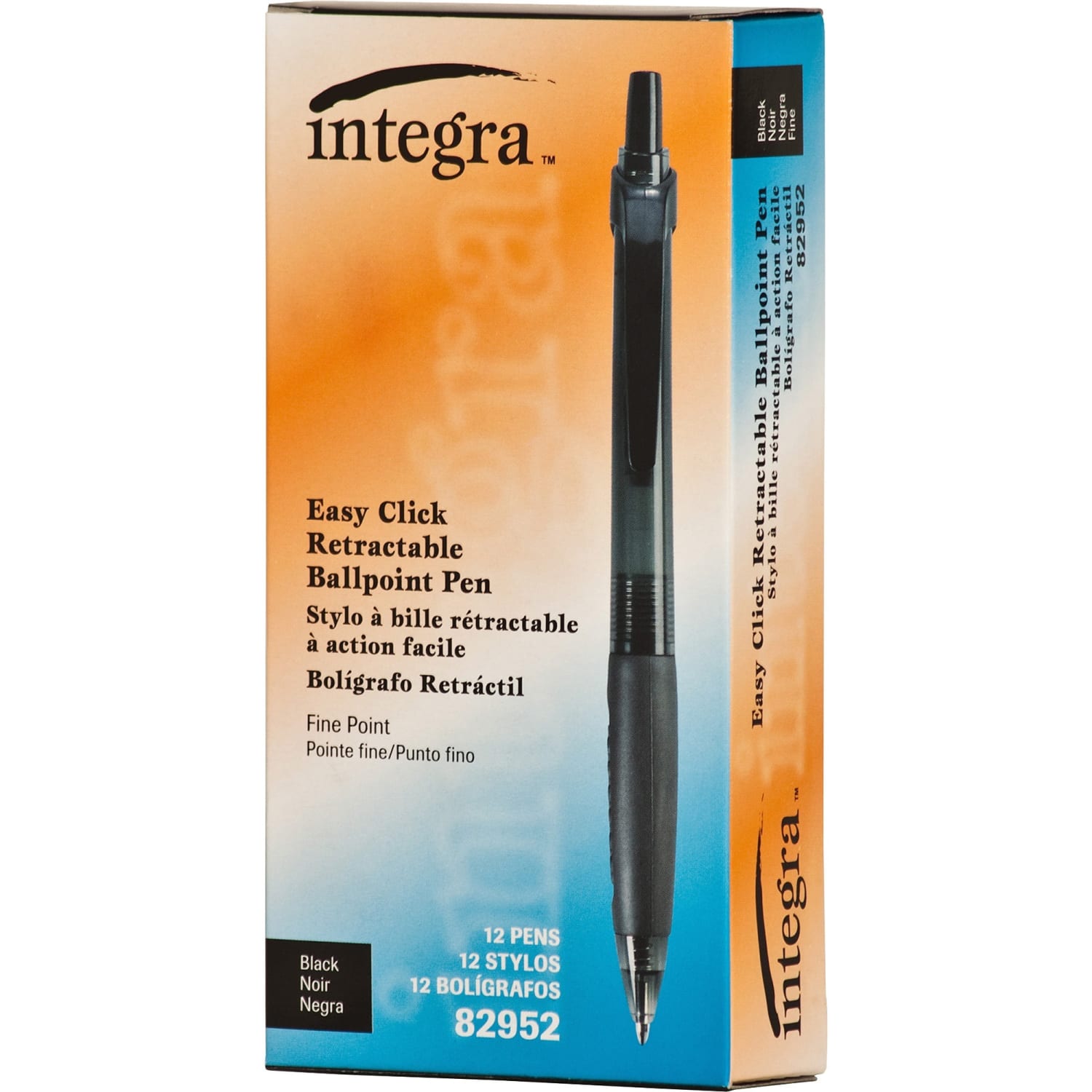 Integra 82952 Retractable Ballpoint Pens - Fine Pen Point - Black - Black, Transparent Barrel - 12 / Dozen - Image 4