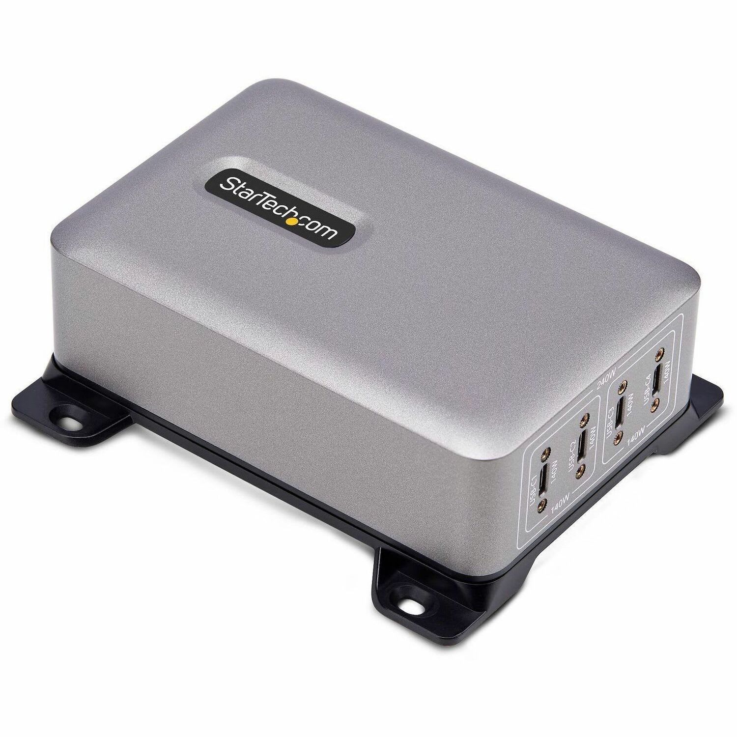 StarTech 4-Port Multi-Device USB-C Charger, 240W Total, Single Port 140W EPR, Screw Locking Ports, Ideal for Boardrooms