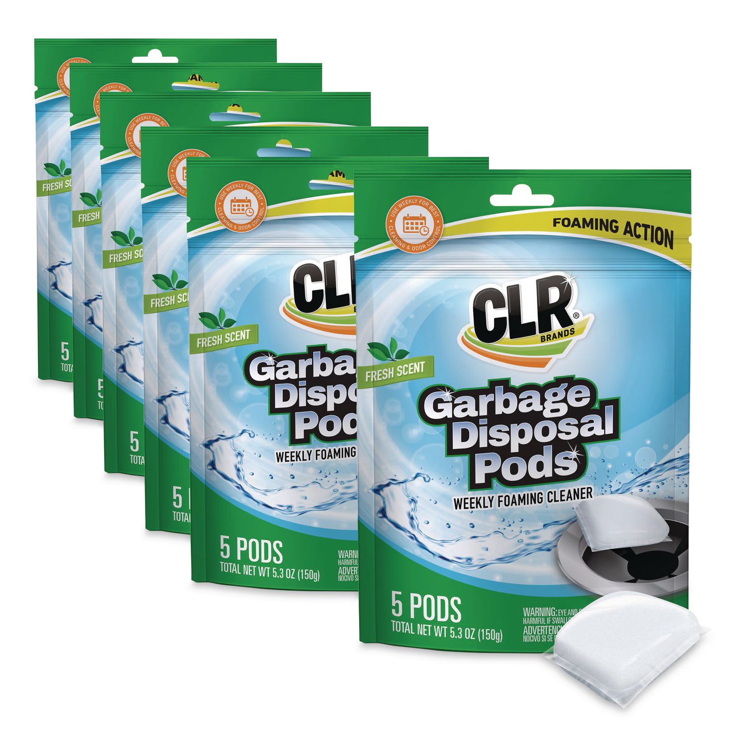 CLR PRO Fresh and Clean Garbage Disposal, Fresh Scent, 5 Pods/Pack, 6 Packs/Carton