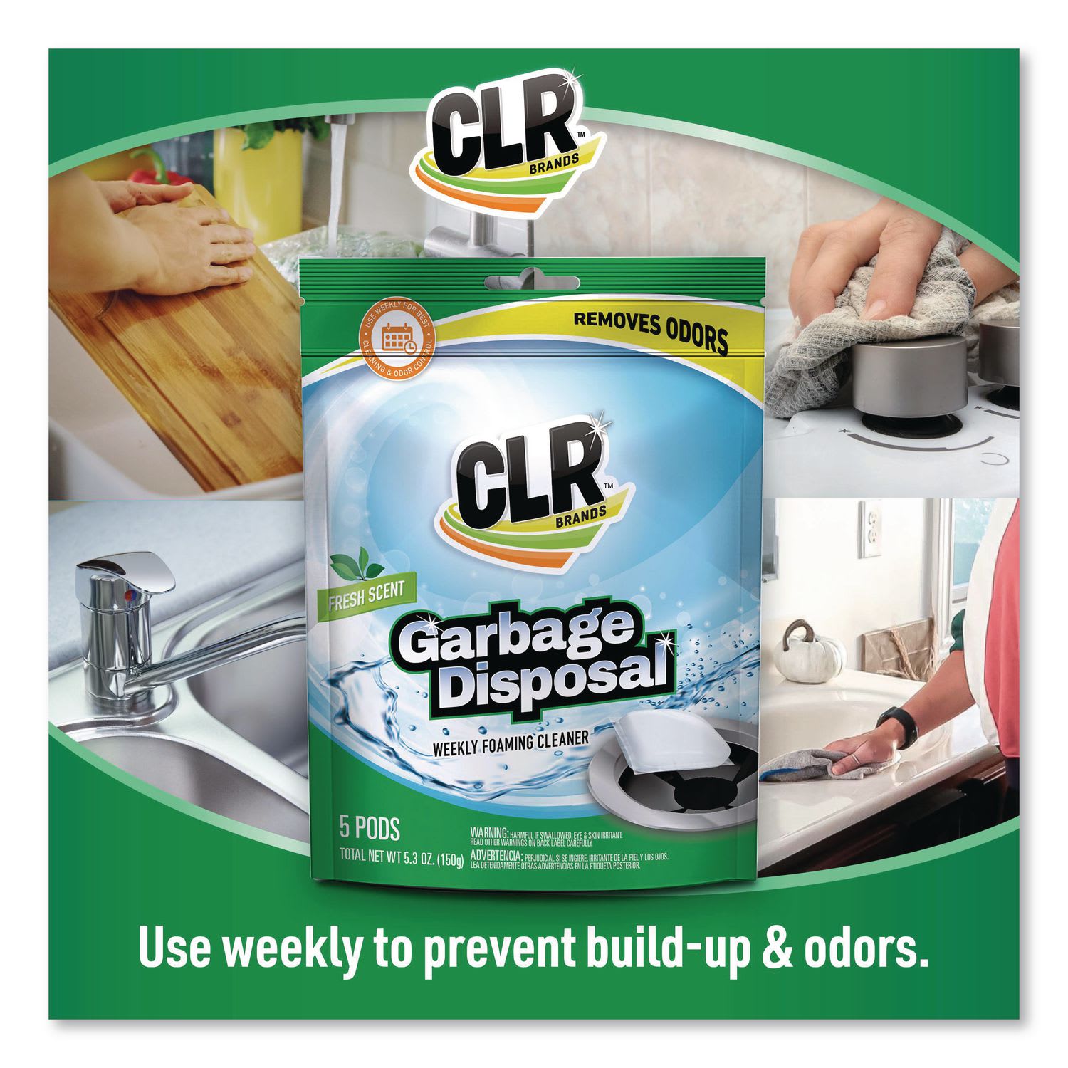 CLR PRO Fresh and Clean Garbage Disposal, Fresh Scent, 5 Pods/Pack, 6 Packs/Carton - Image 5