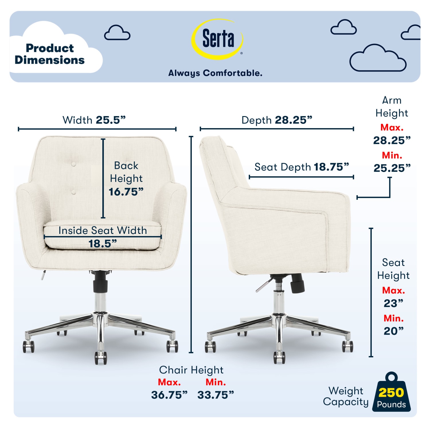 Serta® Ashland MidBack Office Chair IvoryChrome PopularChairscom Serta® Ashland Mid Back Office Chair IvoryChrome PopularChairscom