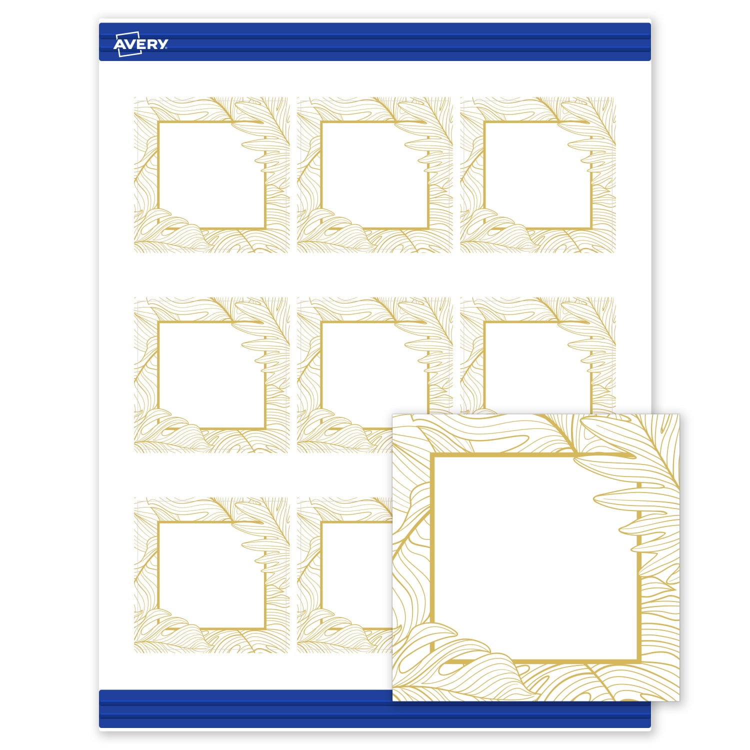 Avery Printable Cards With Sure Feed Technology, 2-1/2in x 2-1/2in, Matte White With Gold Florals, Pack Of 90 - Image 3