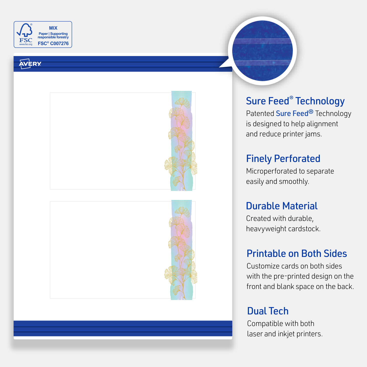 Avery Printable Cards With Sure Feed Technology, 2-1/2in x 2-1/2in, Matte White With Gold Florals, Pack Of 90 - Image 5