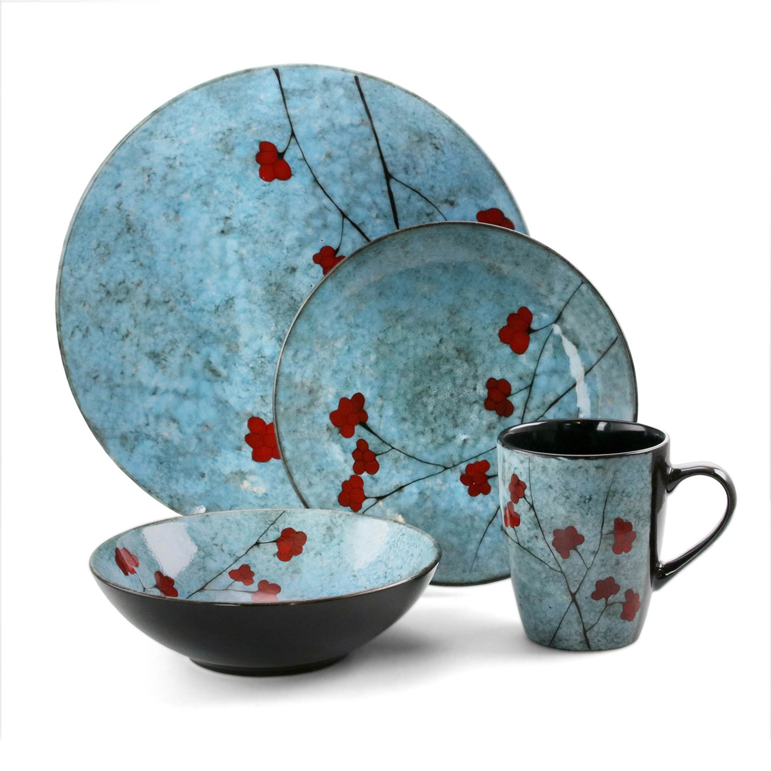 Elama 16-Piece Stoneware Dinnerware Set, Blue/Red - Image 3