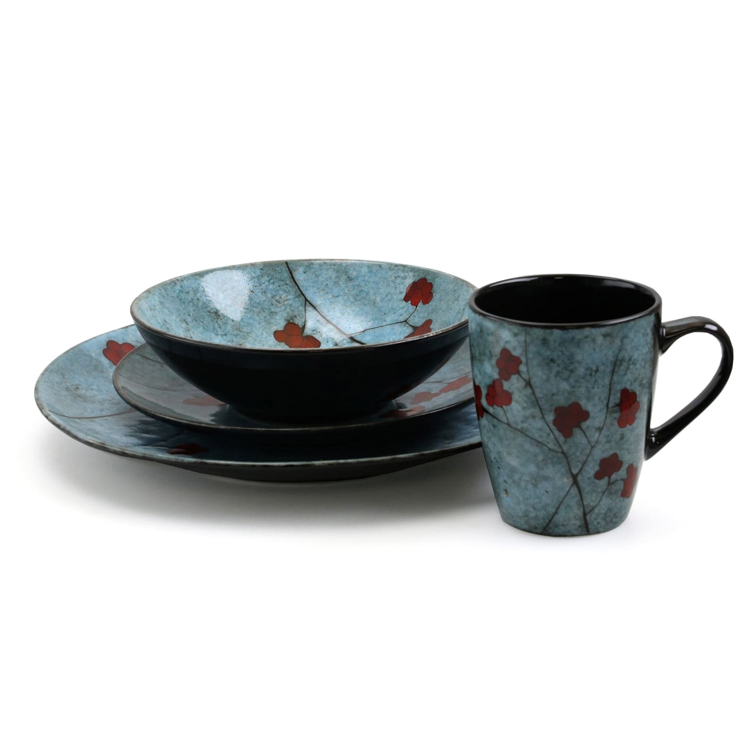 Elama 16-Piece Stoneware Dinnerware Set, Blue/Red - Image 6