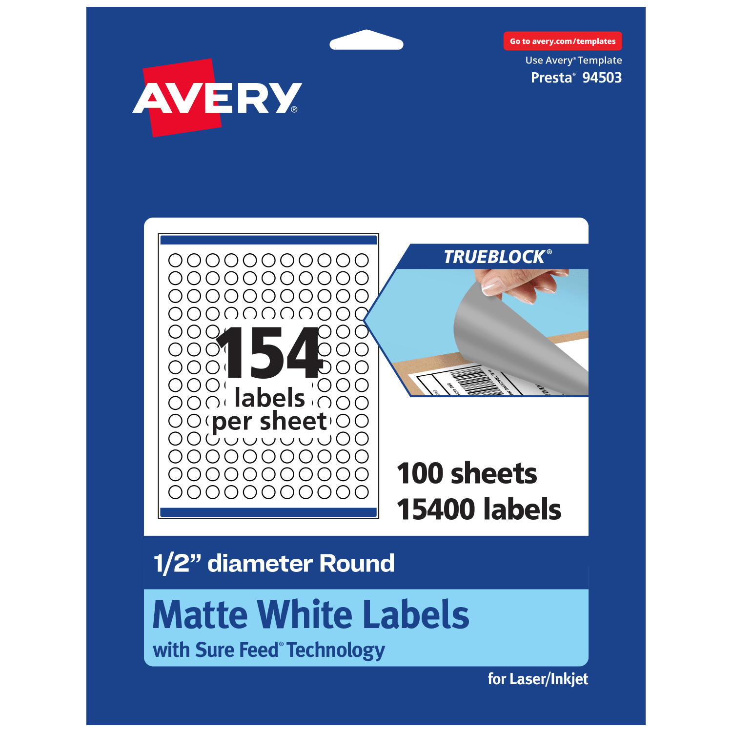 Avery Print-To-The-Edge TrueBlock Labels With Sure Feed, 94503-TWMP100, Round, 1/2in, Matte White, Pack Of 15400 - Image 3